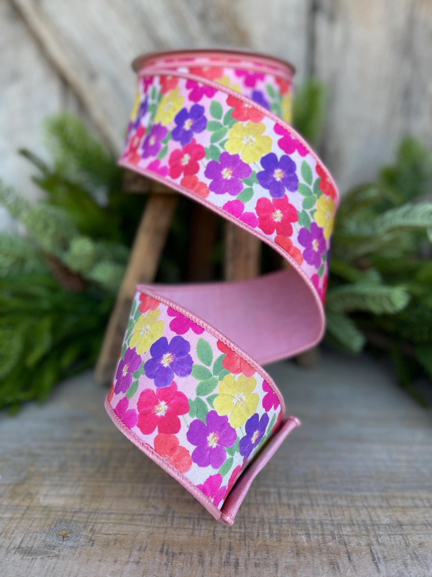 2.5" Pink Floral Ribbon, Farrisilk Ribbon, Petal Parchment, Spring Ribbon, Summer Ribbon, SR013-73