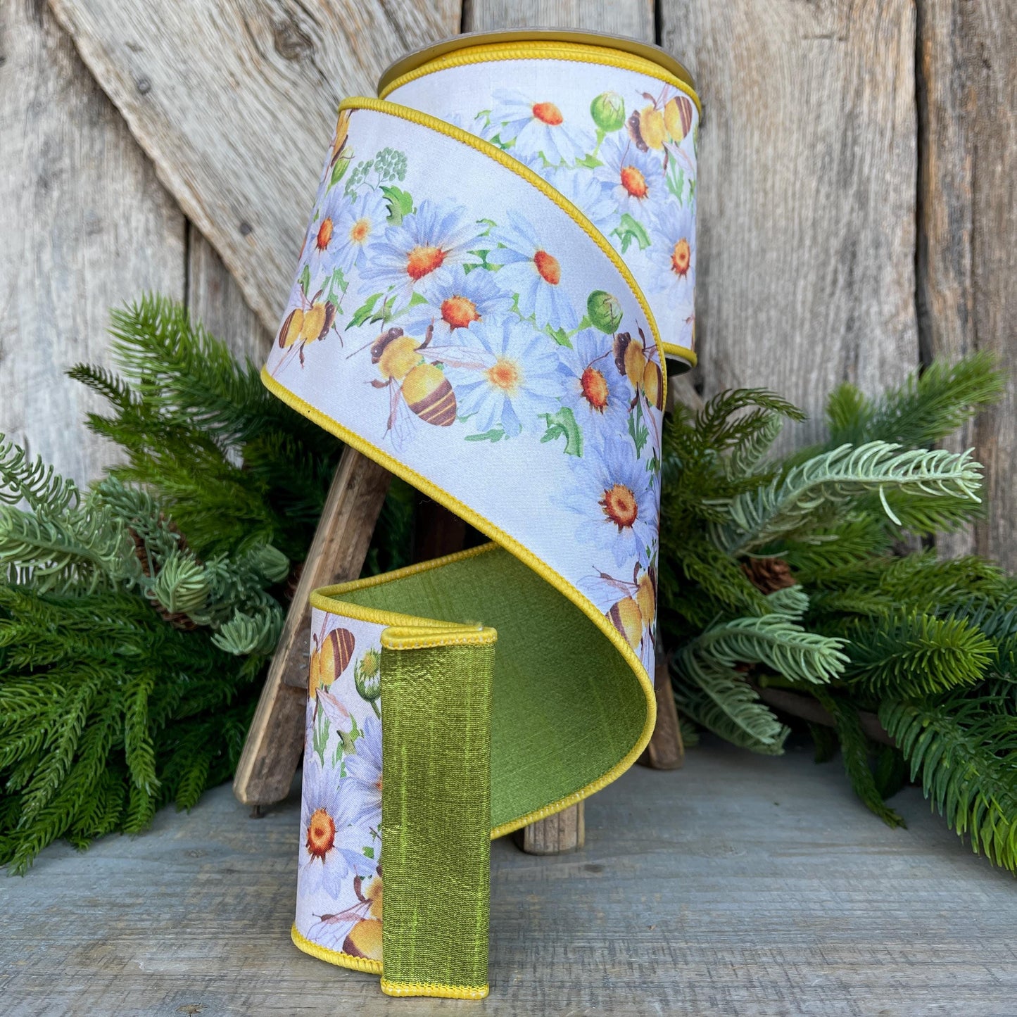 4" Honey Bee Ribbon, Wired Ribbon, Farrisilk Ribbon, Summer Ribbon, Bee Decor, Designer Ribbon, Bee Ribbon, SR068-32