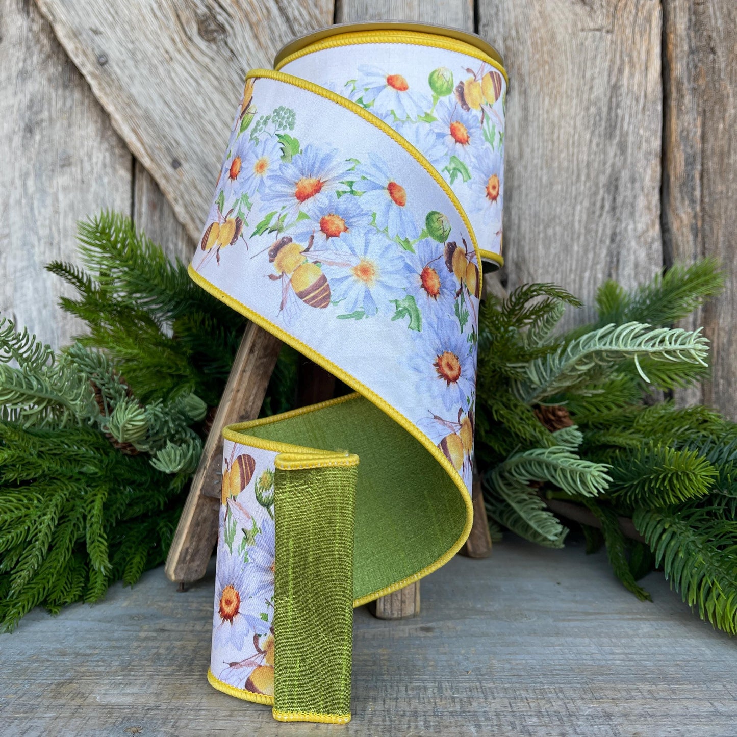 4" Honey Bee Ribbon, Wired Ribbon, Farrisilk Ribbon, Summer Ribbon, Bee Decor, Designer Ribbon, Bee Ribbon, SR068-32