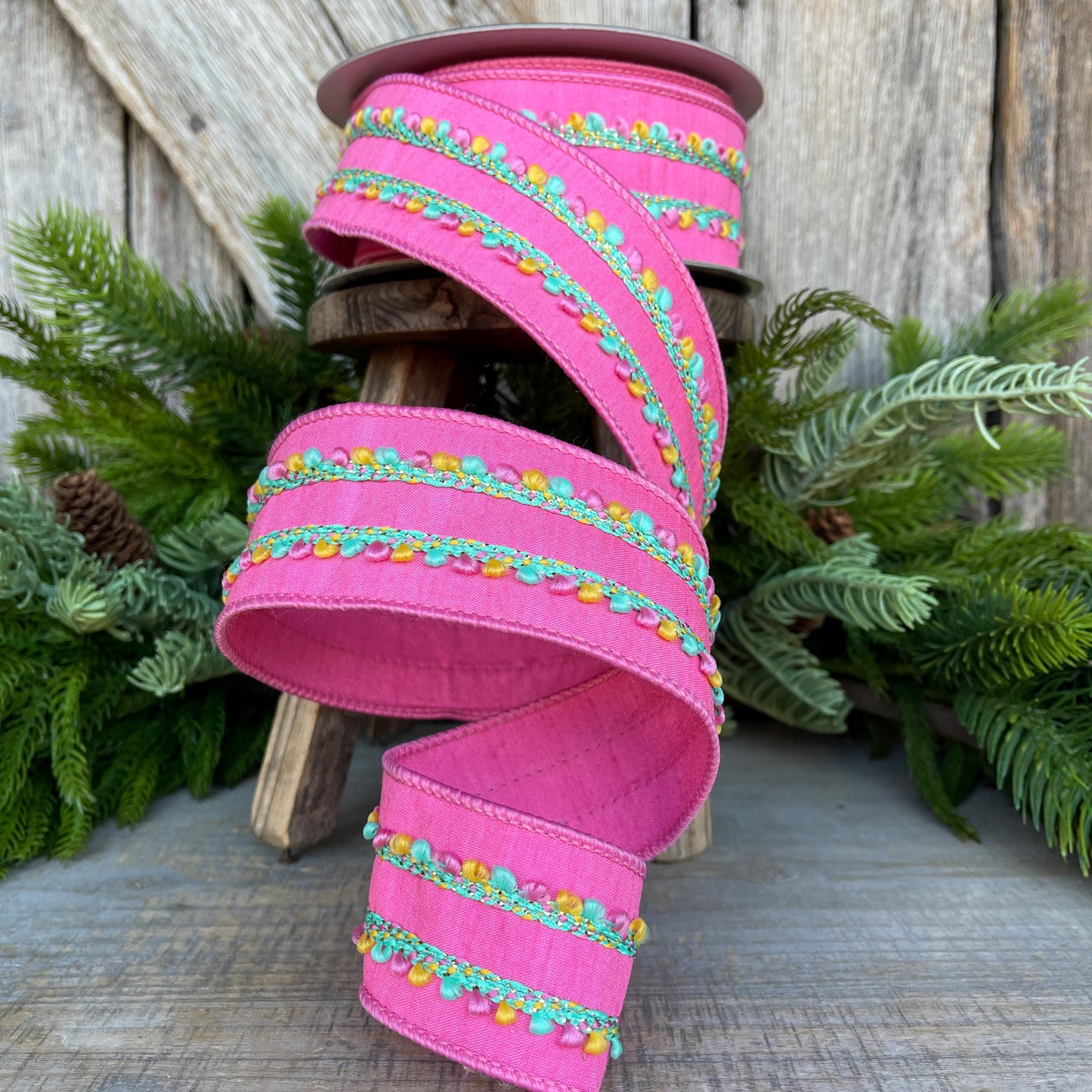 2" Bubblegum Pink Sherbert Puffs Ribbon, Farrisilk Ribbon, Wired Ribbon, Pink Ribbon, Spring Summer Ribbon, Pastel Ribbon, SR096-02