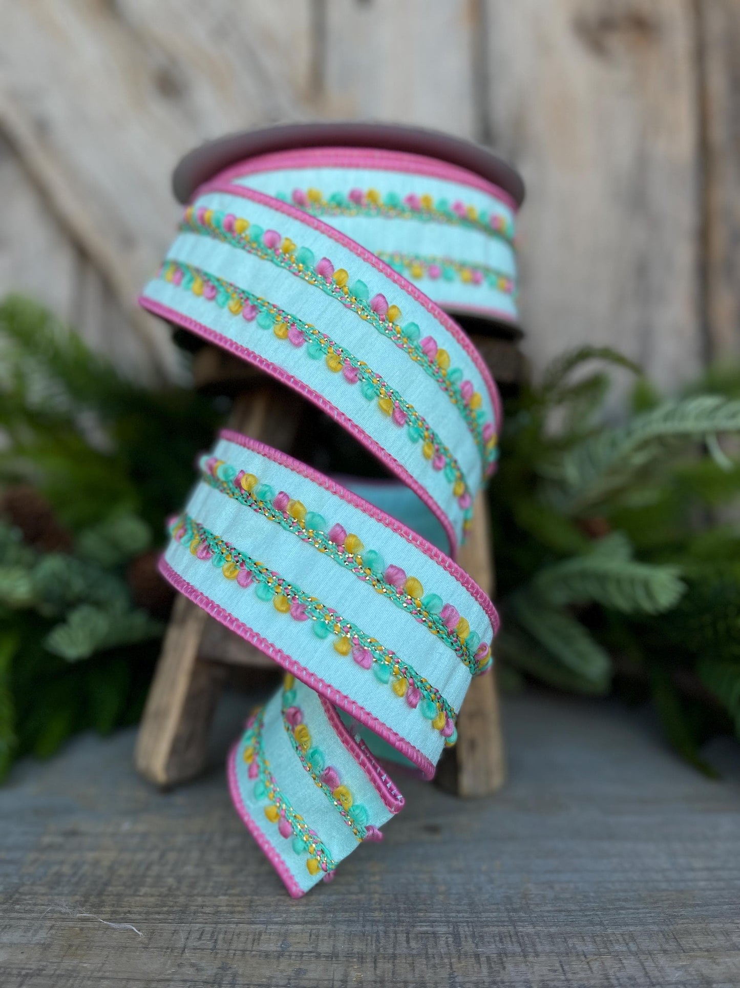 2" Mint Sherbert Puffs Ribbon, Farrisilk Ribbon, Wired Ribbon, Mint Blue Ribbon, Spring Summer Ribbon, Pastel Ribbon, SR096-13