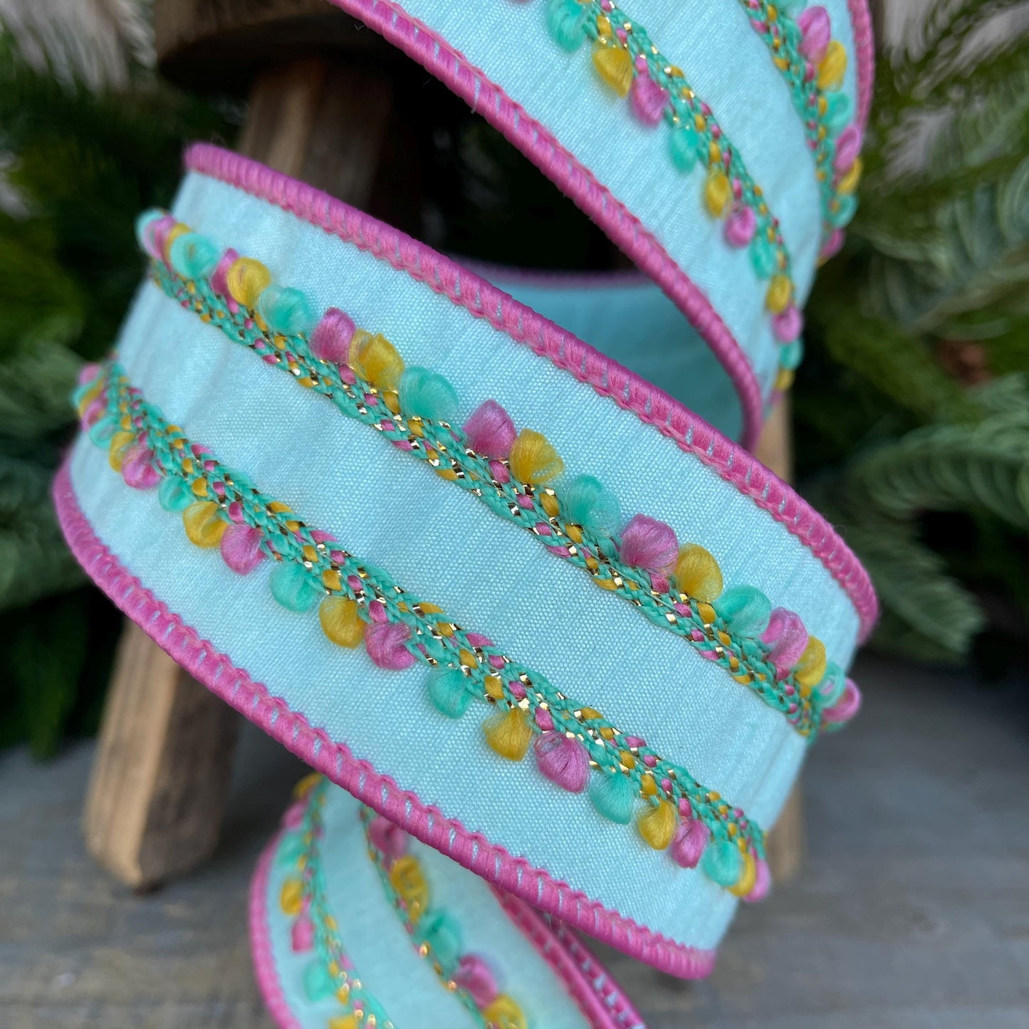 2" Mint Sherbert Puffs Ribbon, Farrisilk Ribbon, Wired Ribbon, Mint Blue Ribbon, Spring Summer Ribbon, Pastel Ribbon, SR096-13