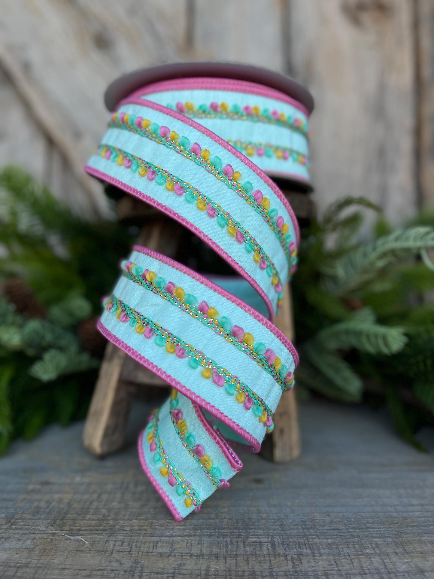 2" Mint Sherbert Puffs Ribbon, Farrisilk Ribbon, Wired Ribbon, Mint Blue Ribbon, Spring Summer Ribbon, Pastel Ribbon, SR096-13