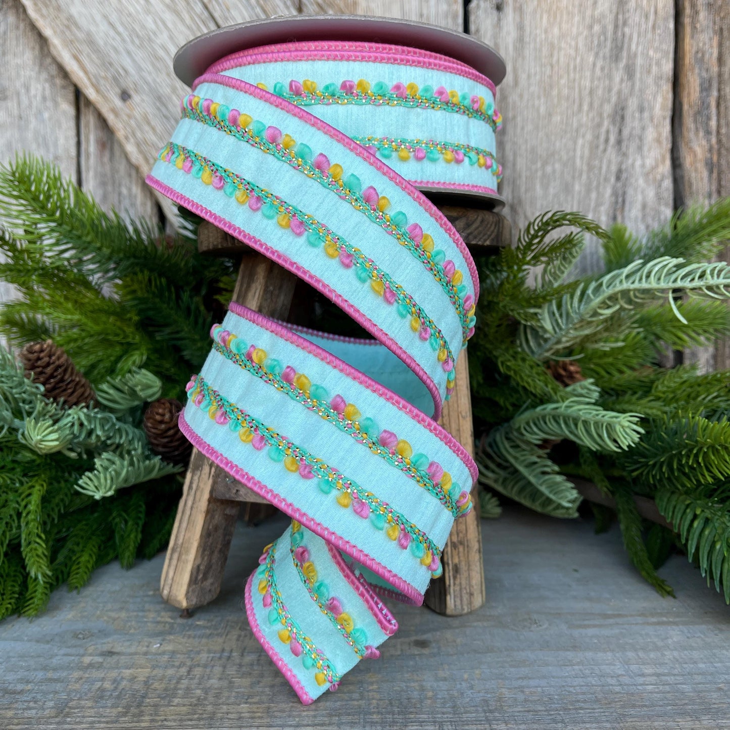 2" Mint Sherbert Puffs Ribbon, Farrisilk Ribbon, Wired Ribbon, Mint Blue Ribbon, Spring Summer Ribbon, Pastel Ribbon, SR096-13