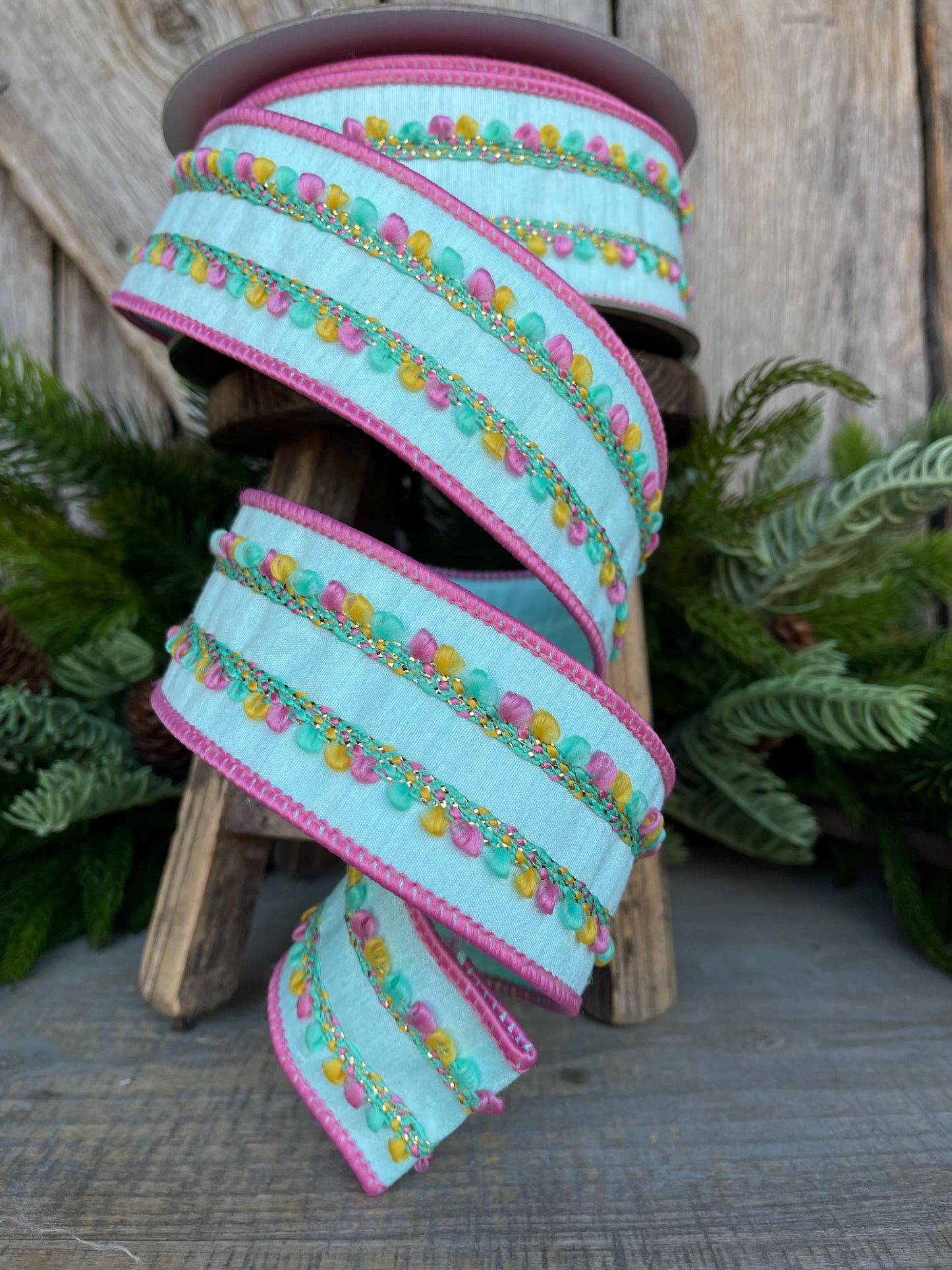 2" Mint Sherbert Puffs Ribbon, Farrisilk Ribbon, Wired Ribbon, Mint Blue Ribbon, Spring Summer Ribbon, Pastel Ribbon, SR096-13