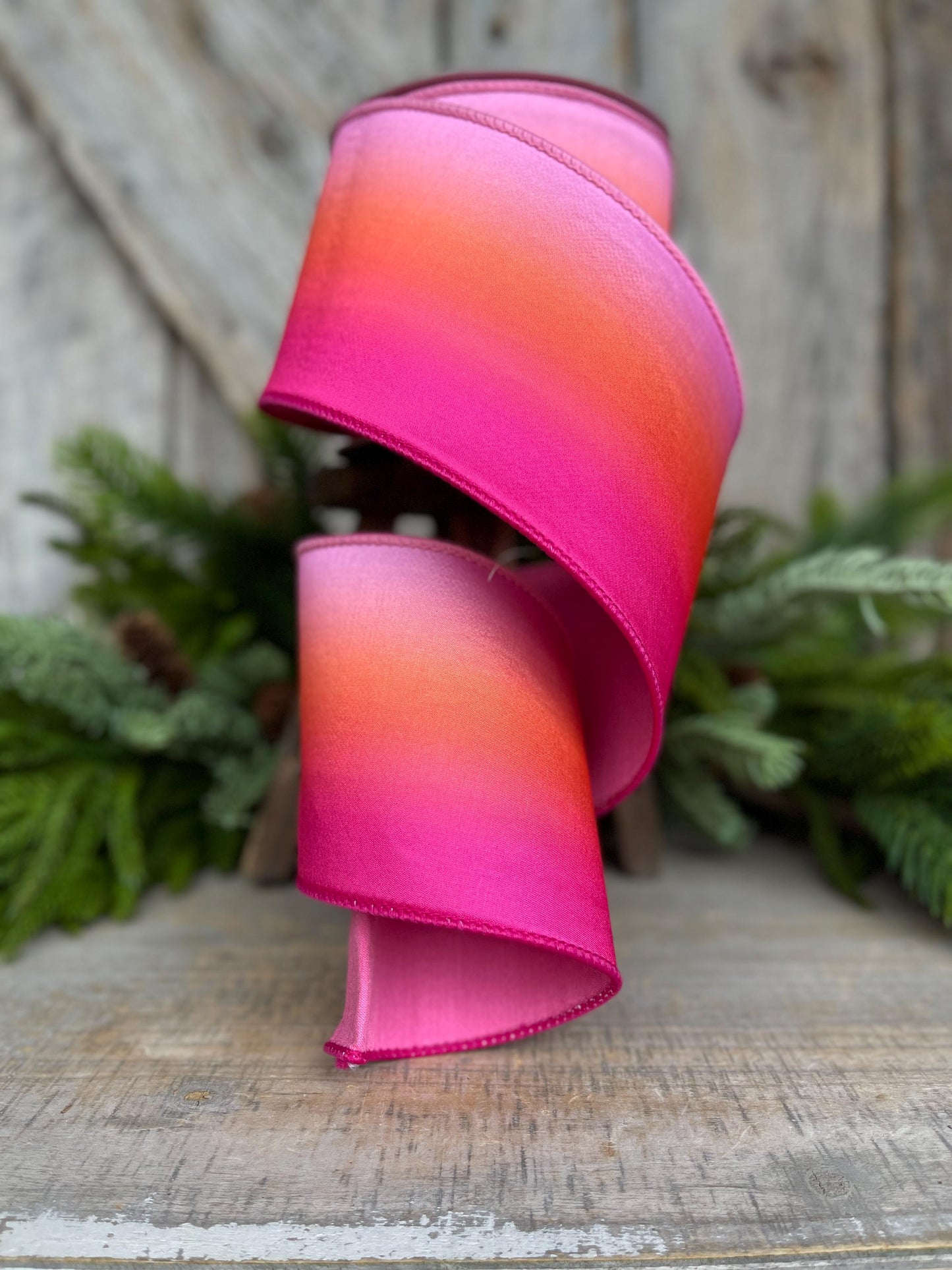 4" Pink Orange Sunset Ribbon, Farrisilk RIbbon, Pink Wired RIbbon, SPring Ribbon, 2 Tone Ribbon, Ombre Ribbon, Designer Ribbon,SR012-14