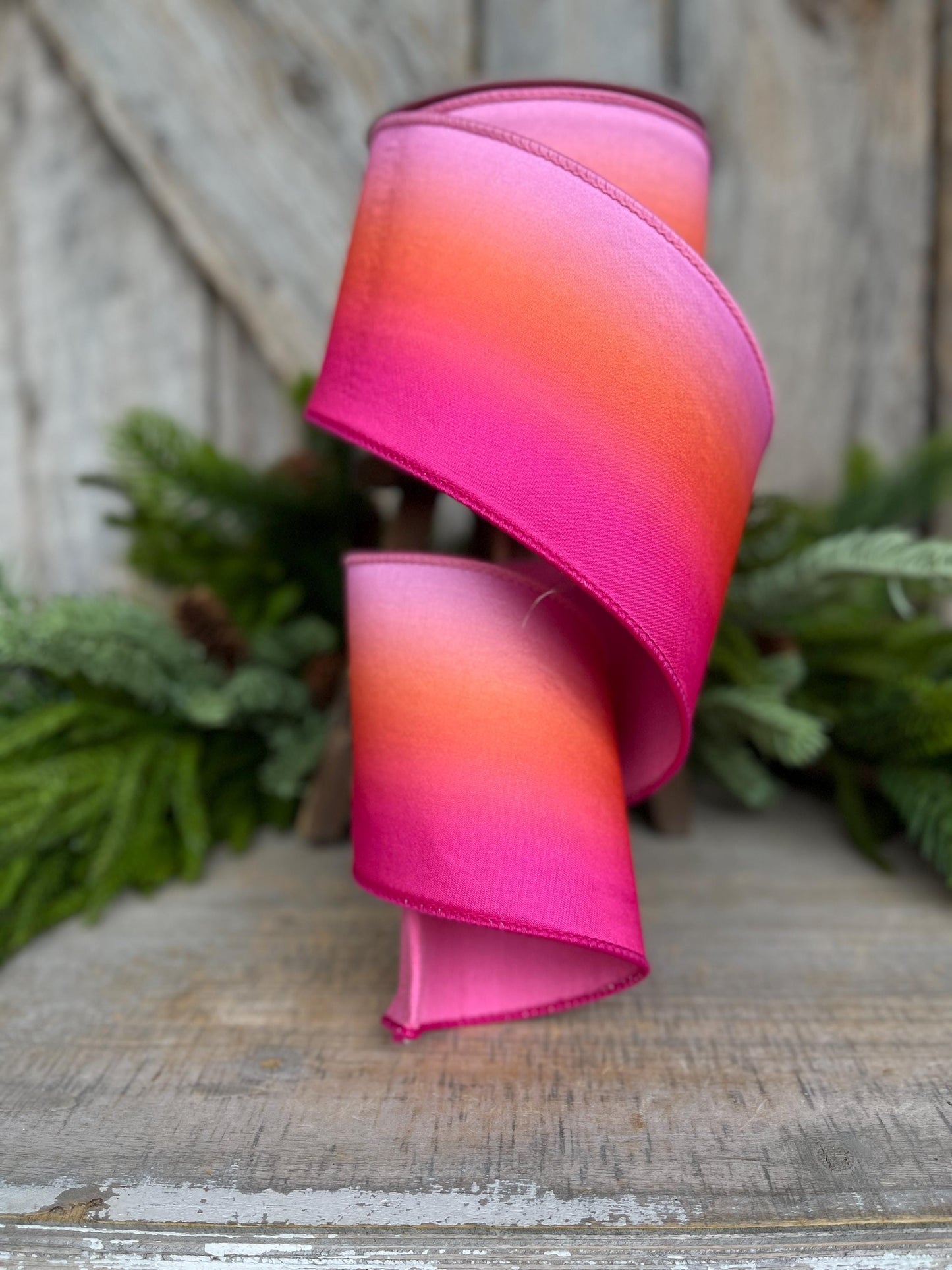 4" Pink Orange Sunset Ribbon, Farrisilk RIbbon, Pink Wired RIbbon, SPring Ribbon, 2 Tone Ribbon, Ombre Ribbon, Designer Ribbon,SR012-14