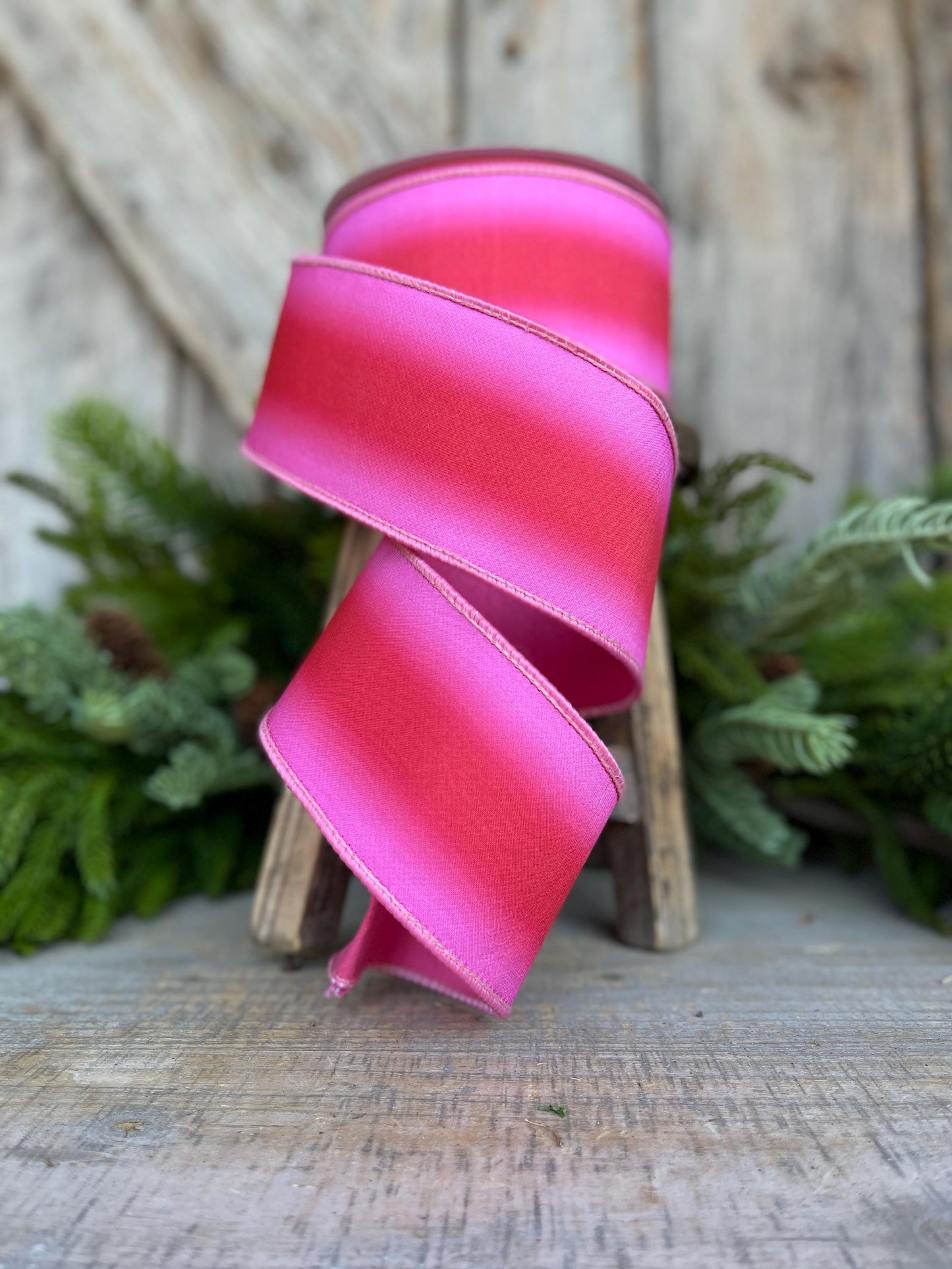 2.5" Red Pink Ombre Ribbon, Farrisilk RIbbon, Pink Wired RIbbon