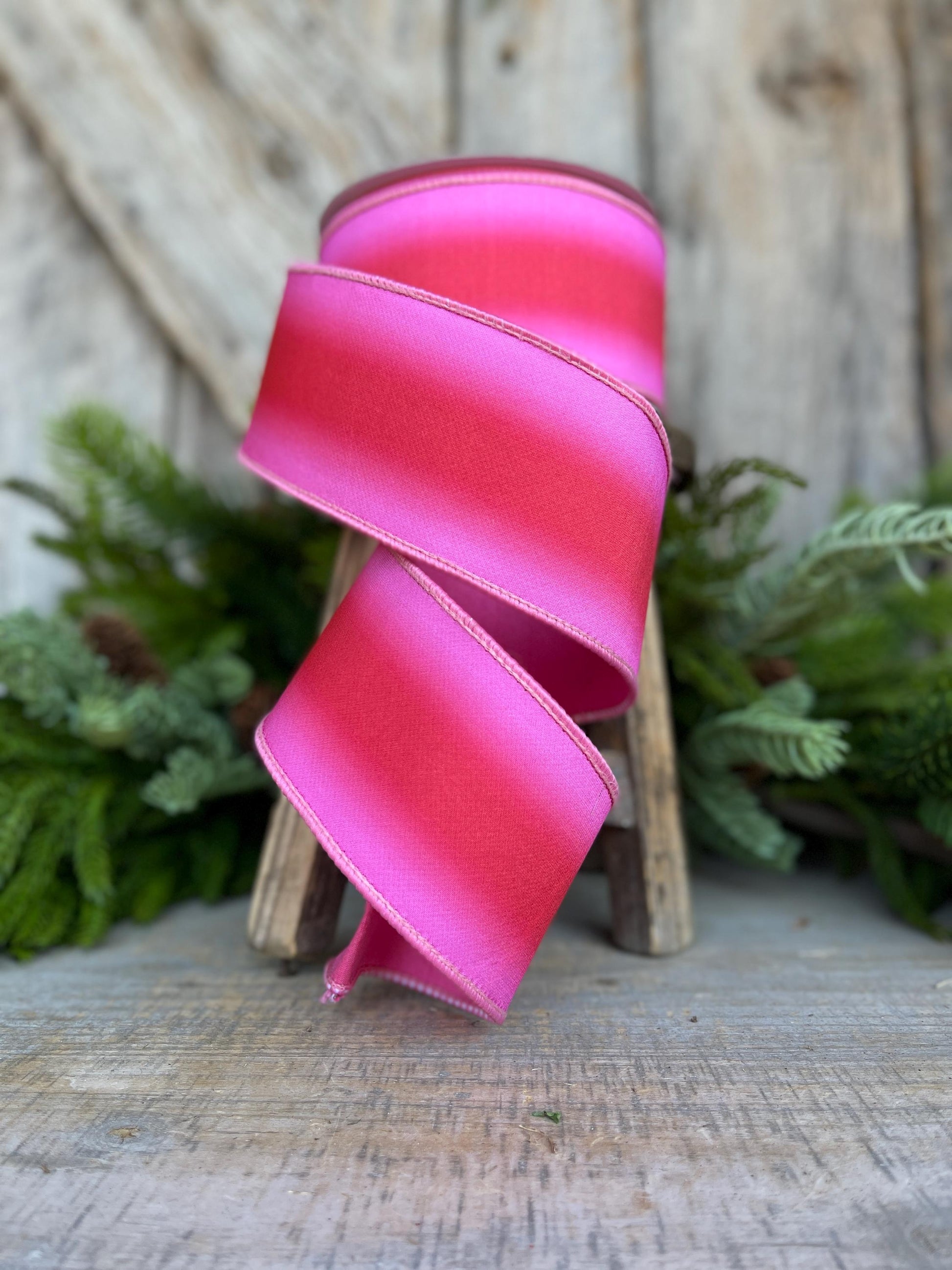 2.5" Red Pink Ombre Ribbon, Farrisilk RIbbon, Pink Wired RIbbon