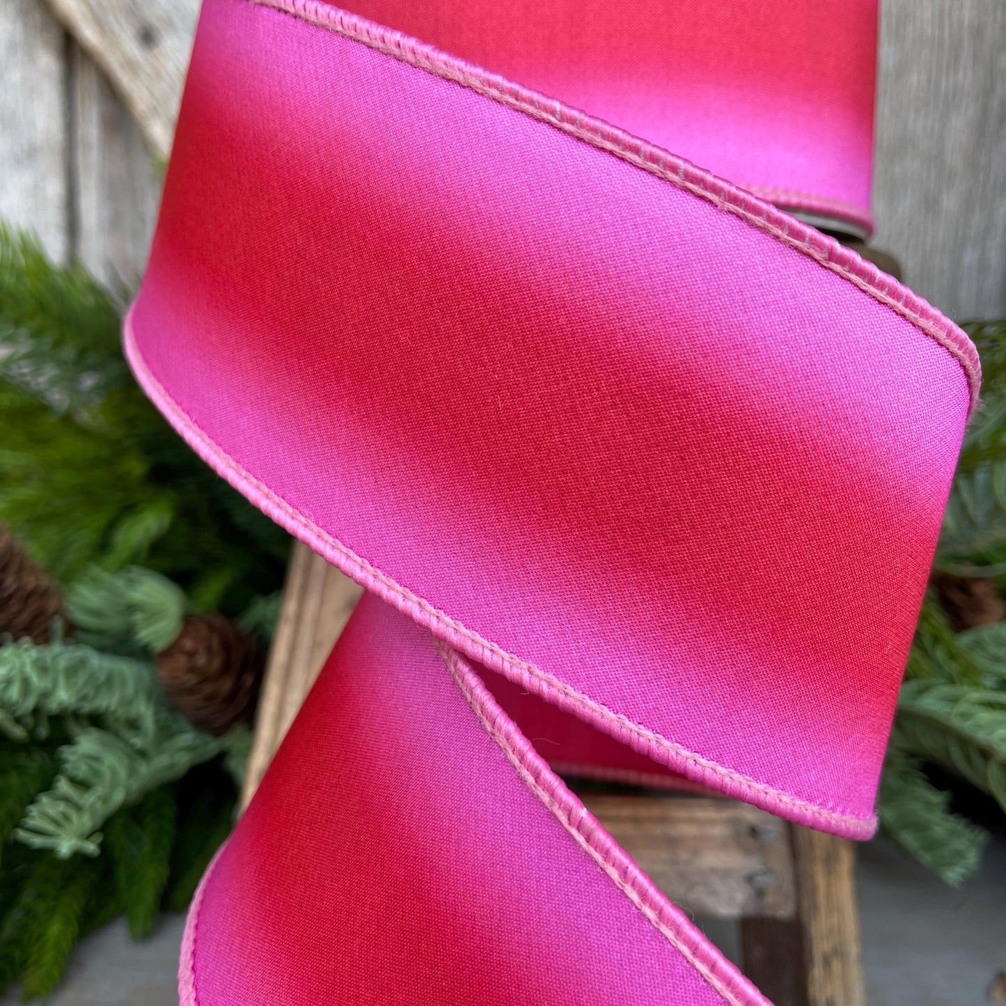 2.5" Red Pink Ombre Ribbon, Farrisilk RIbbon, Pink Wired RIbbon