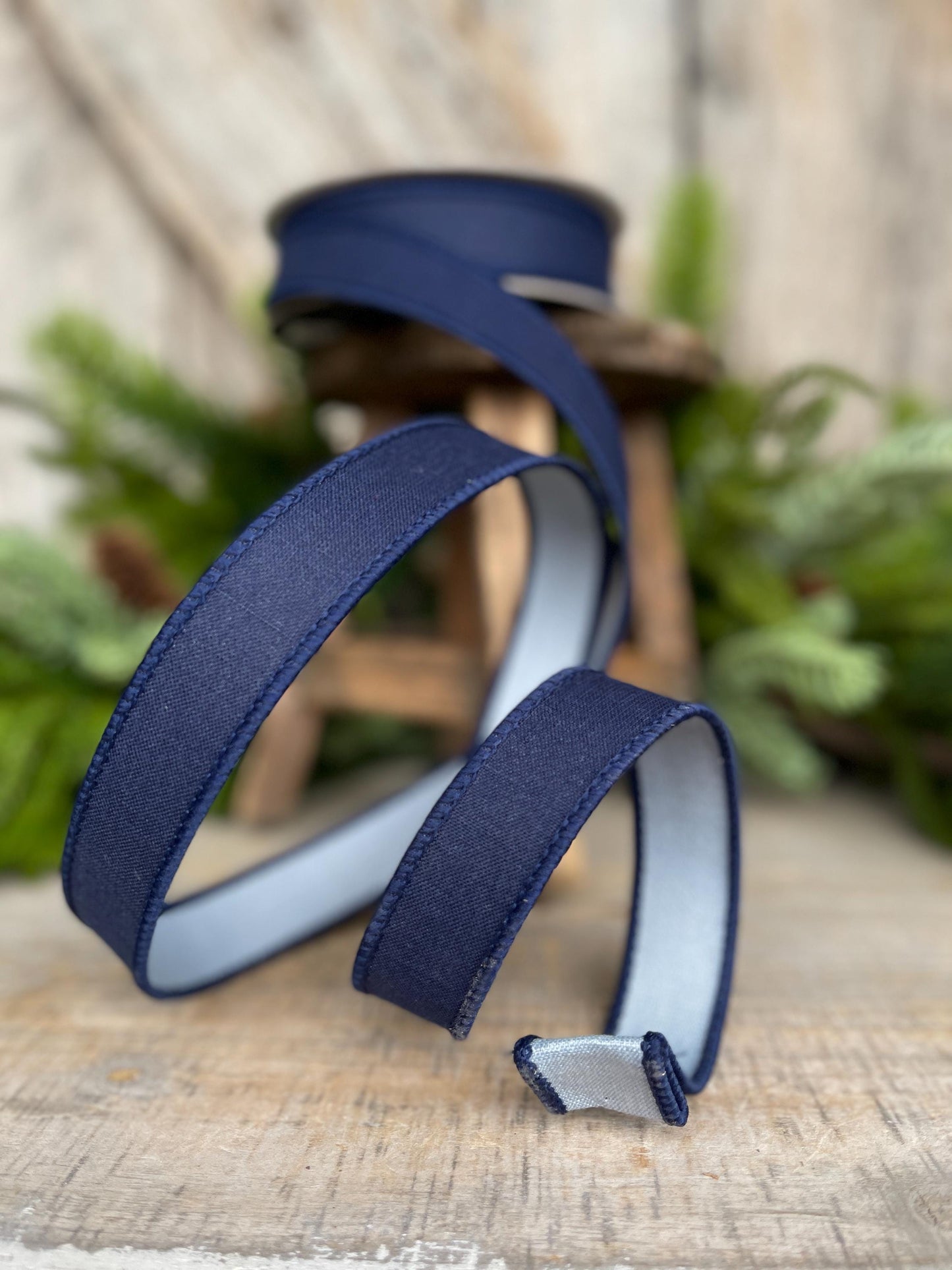 1" Navy Blue Ribbon, Farrisilk Ribbon, Wired Ribbon, Navy Blue Linen Tones Ribbon, 2 Tone Ribbon, Denim Look Ribbon, SR119-05