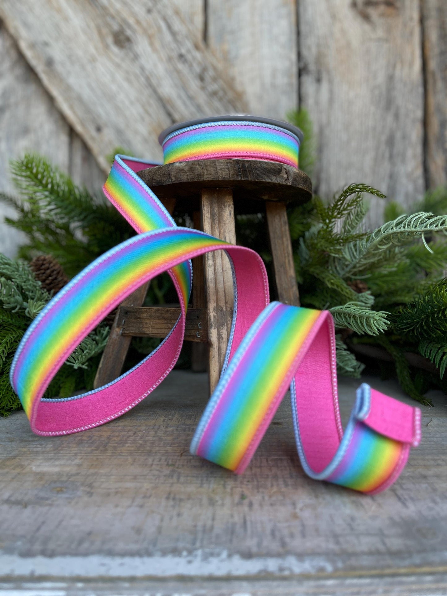 1" Magic Rainbow Ribbon, Farrisilk Ribbon, Wired Ribbon, Pastel Rainbow Ribbon, Spring Ribbon, Rainbow Decor, SR037-32