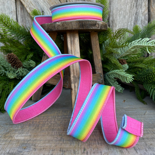 1" Magic Rainbow Ribbon, Farrisilk Ribbon, Wired Ribbon