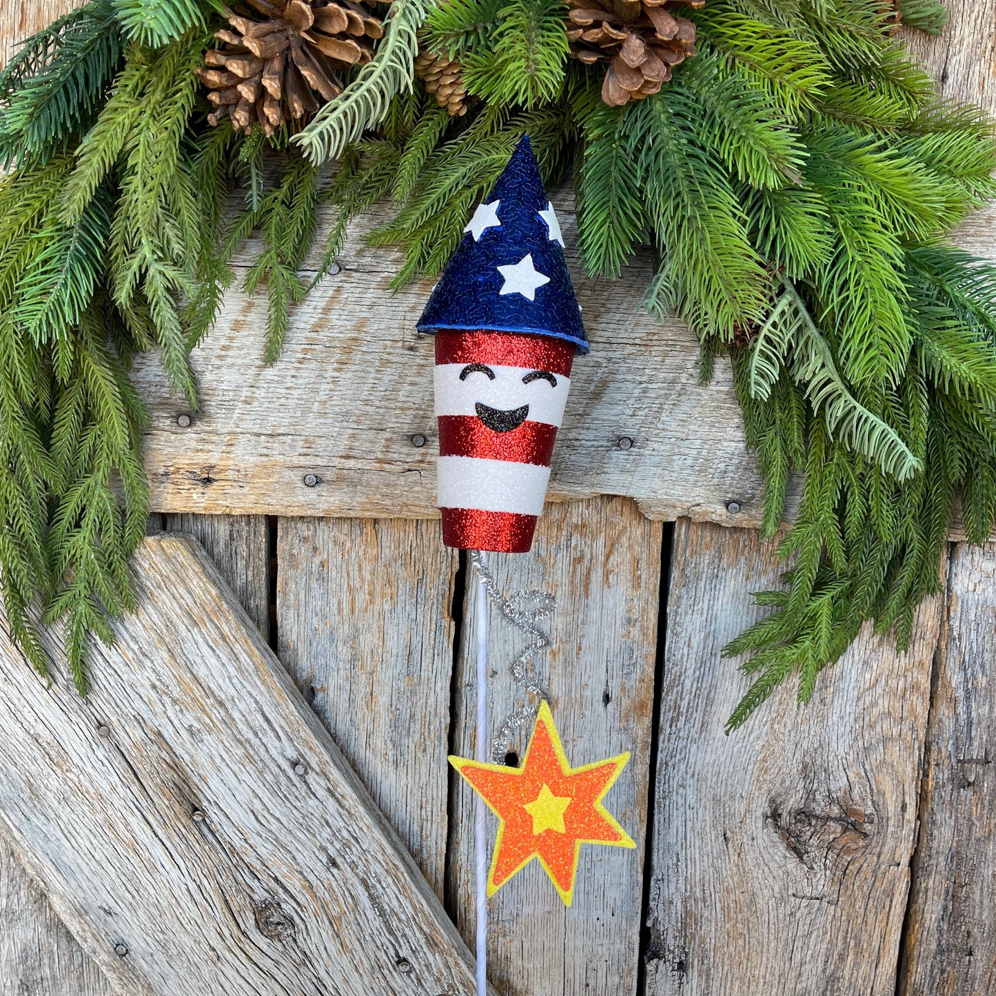 24" Patriotic Rocket Spray, Red White Blue Floral Spray, Patriotic Picks and Stems, 4th of July Rocket Pick, Patriotic Decor, 74240RWB