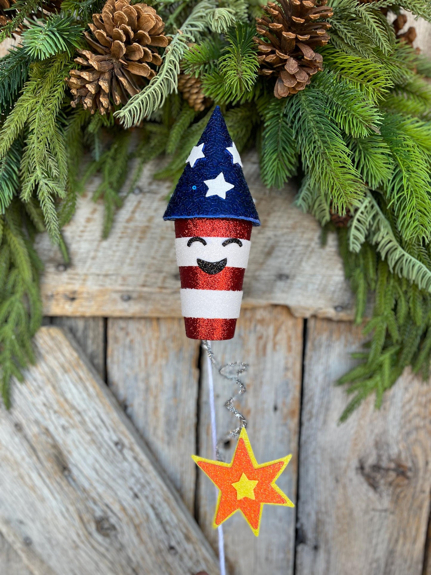 24" Patriotic Rocket Spray, Red White Blue Floral Spray, Patriotic Picks and Stems, 4th of July Rocket Pick, Patriotic Decor, 74240RWB