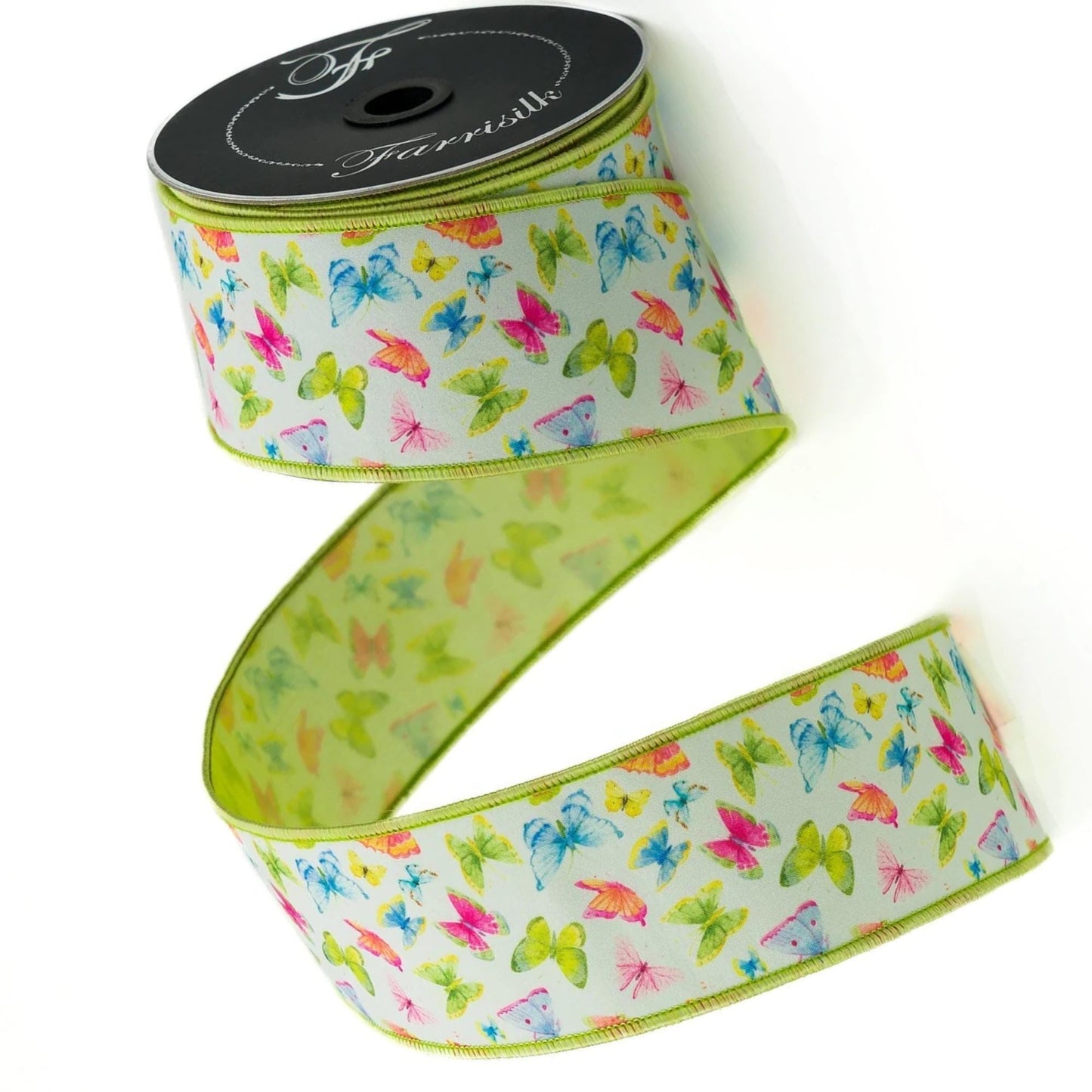 2.5" Butterfly Ribbon, Farrisilk Ribbon, Wired Ribbon, Spring Summer Ribbon, Butterflies Ribbon, Designer Ribbon, Wreath Supply, RK189-32
