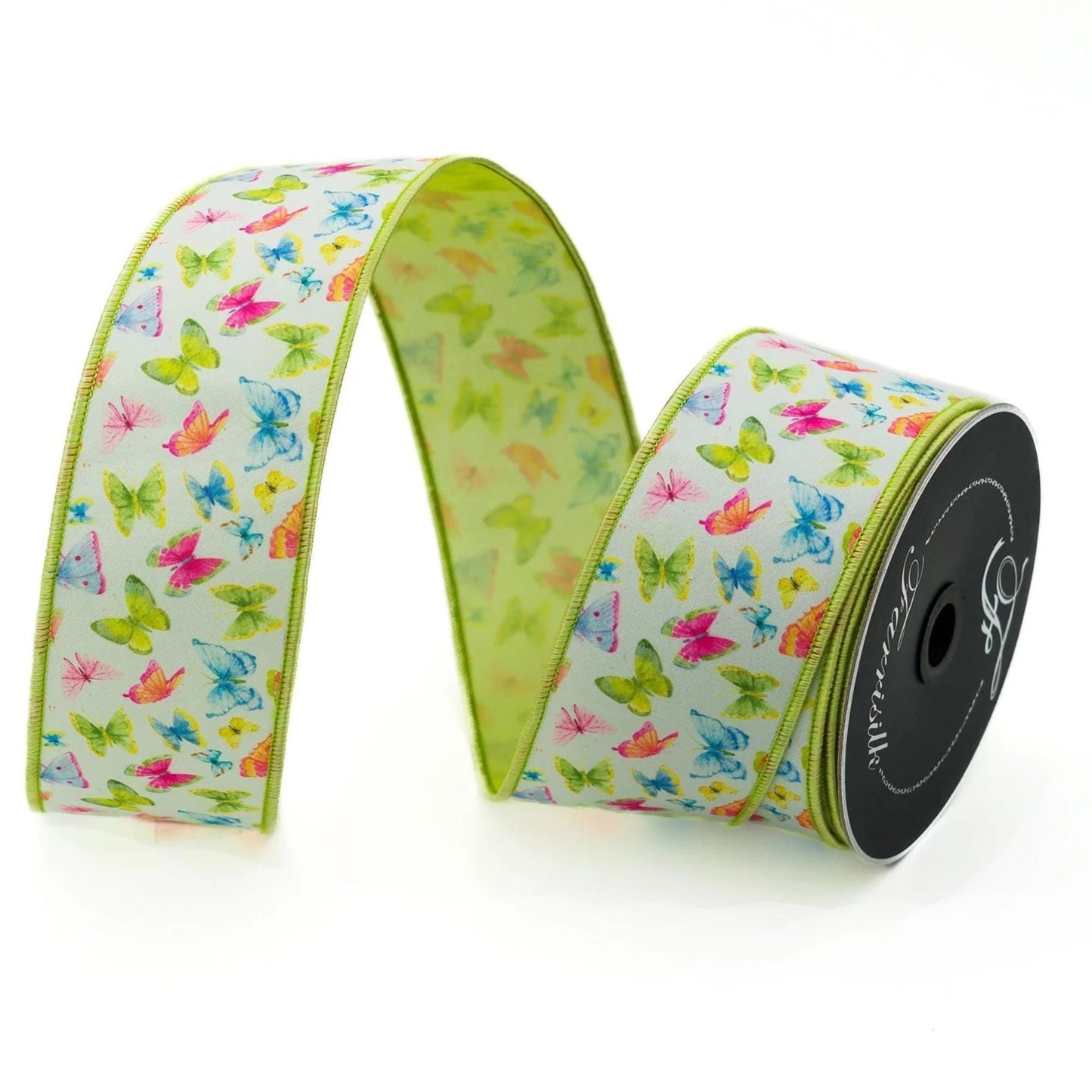 2.5" Butterfly Ribbon, Farrisilk Ribbon, Wired Ribbon, Spring Summer Ribbon, Butterflies Ribbon, Designer Ribbon, Wreath Supply, RK189-32