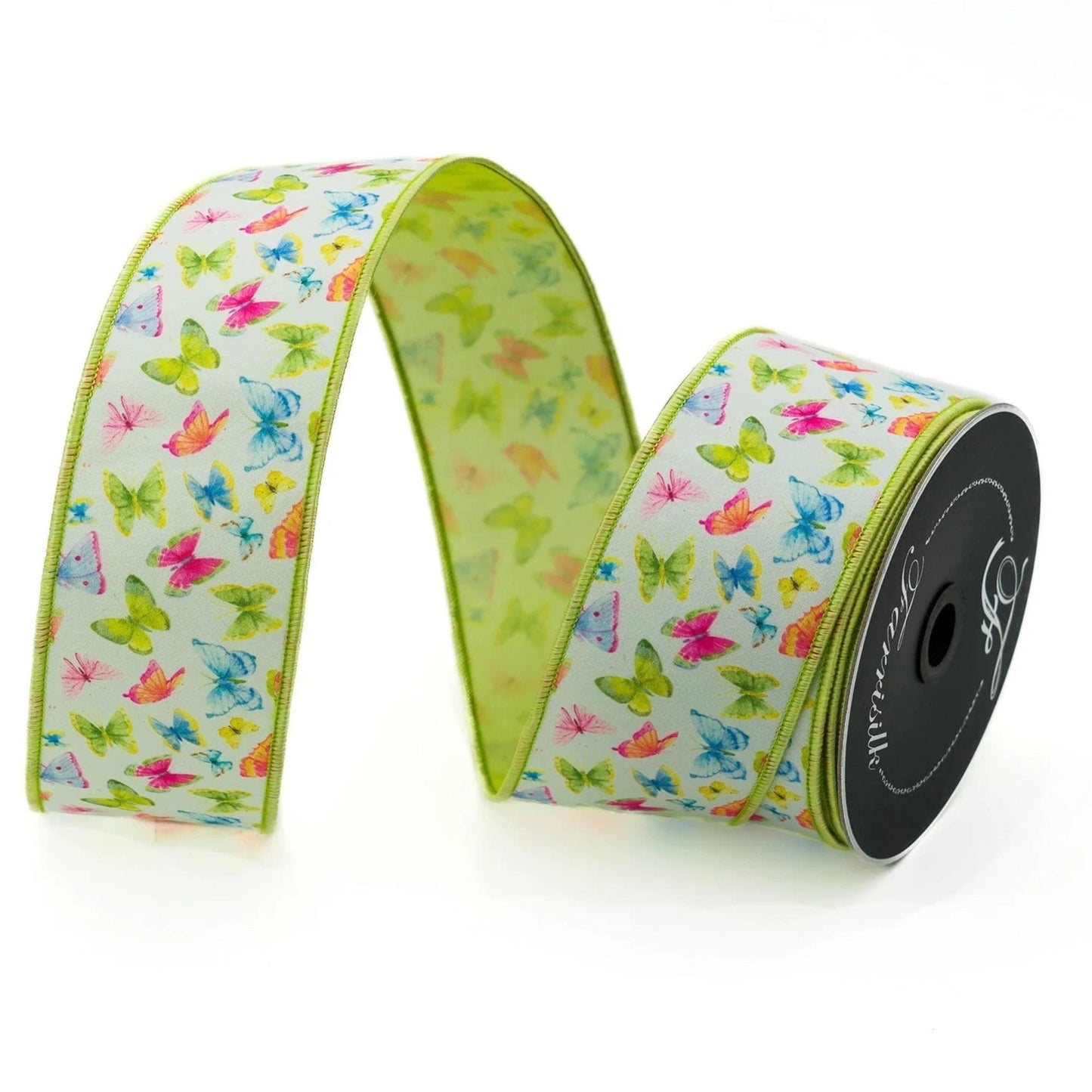 2.5" Butterfly Ribbon, Farrisilk Ribbon, Wired Ribbon, Spring Summer Ribbon, Butterflies Ribbon, Designer Ribbon, Wreath Supply, RK189-32