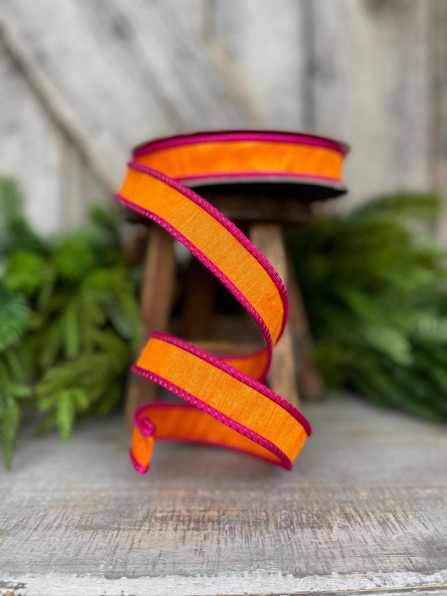 1" Pink Orange Ribbon, Farrisilk Ribbon, Hot Pink Accent Ribbon, Pink Orange Ribbon, Wired RIbbon, Designer Ribbon, Corded RIbbon, RK533-52