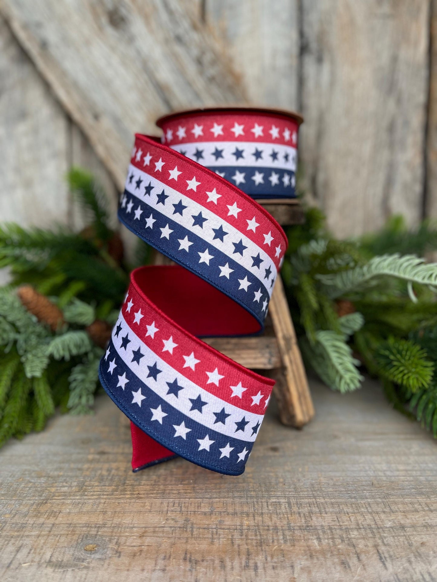 2.5" Patriotic Wired Ribbon, Stars and Stripe Ribbon, American Ribbon, USA Ribbon, 4th of July RIbbon, Ribbon for bows, Wreath supply