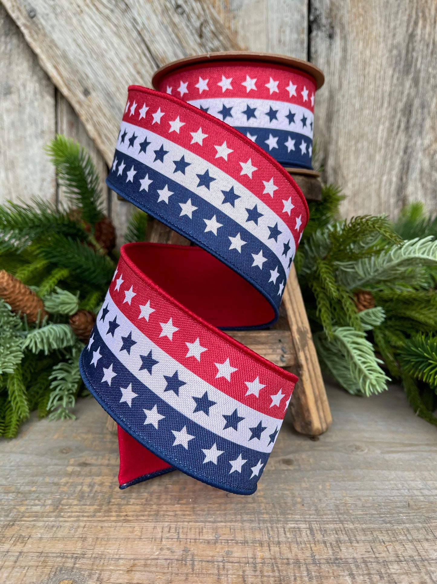 2.5" Patriotic Wired Ribbon, Stars and Stripe Ribbon, American Ribbon, USA Ribbon, 4th of July RIbbon, Ribbon for bows, Wreath supply