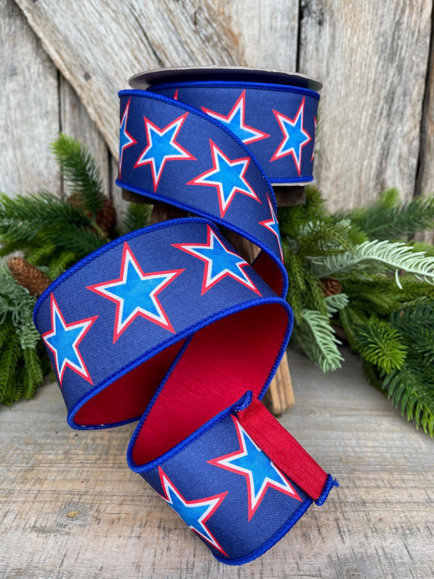 2.5" Liberty Stars Ribbon, Farrisilk Ribbon, Patriotic Ribbon, Star Ribbon, 4th of July Ribbon, Wired Ribbon, SR074-32