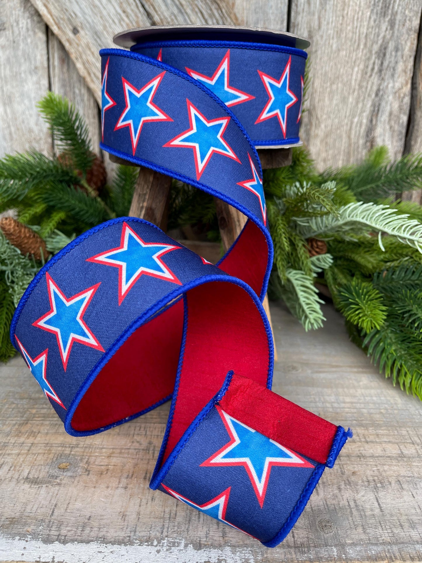 2.5" Liberty Stars Ribbon, Farrisilk Ribbon, Patriotic Ribbon, Star Ribbon, 4th of July Ribbon, Wired Ribbon, SR074-32
