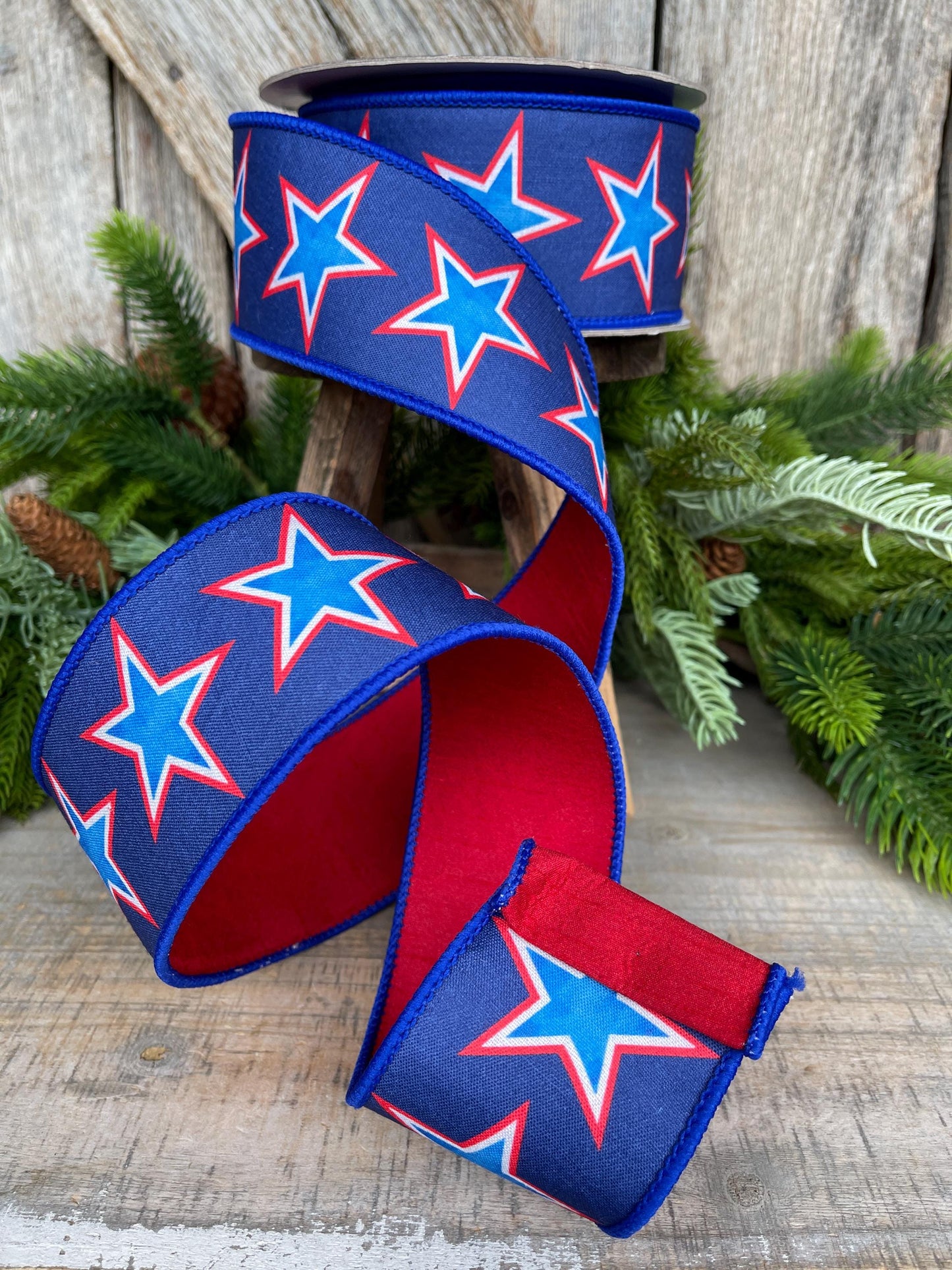 2.5" Liberty Stars Ribbon, Farrisilk Ribbon, Patriotic Ribbon, Star Ribbon, 4th of July Ribbon, Wired Ribbon, SR074-32