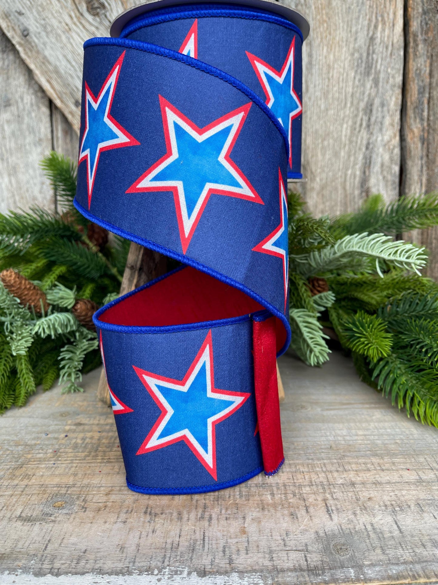 4" Liberty Stars Ribbon, Farrisilk Ribbon, Patriotic Ribbon, Star Ribbon, 4th of July Ribbon, Wired Ribbon, SR075-32