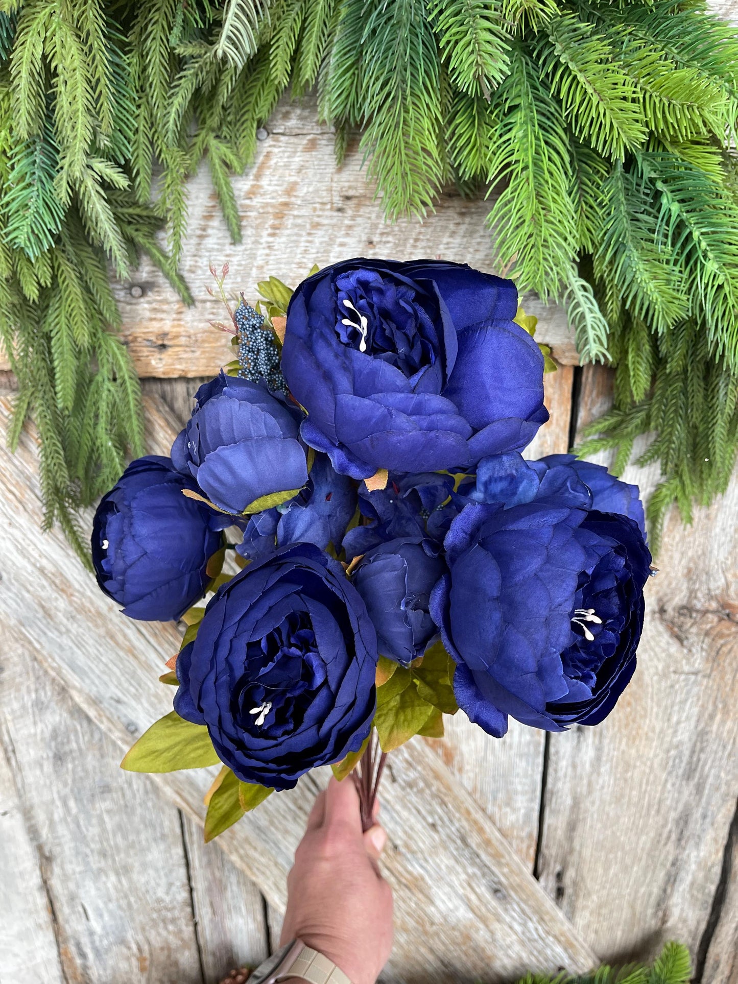 20" Royal Blue Peony Bush, Artificial Peony, Blue Peony Bush