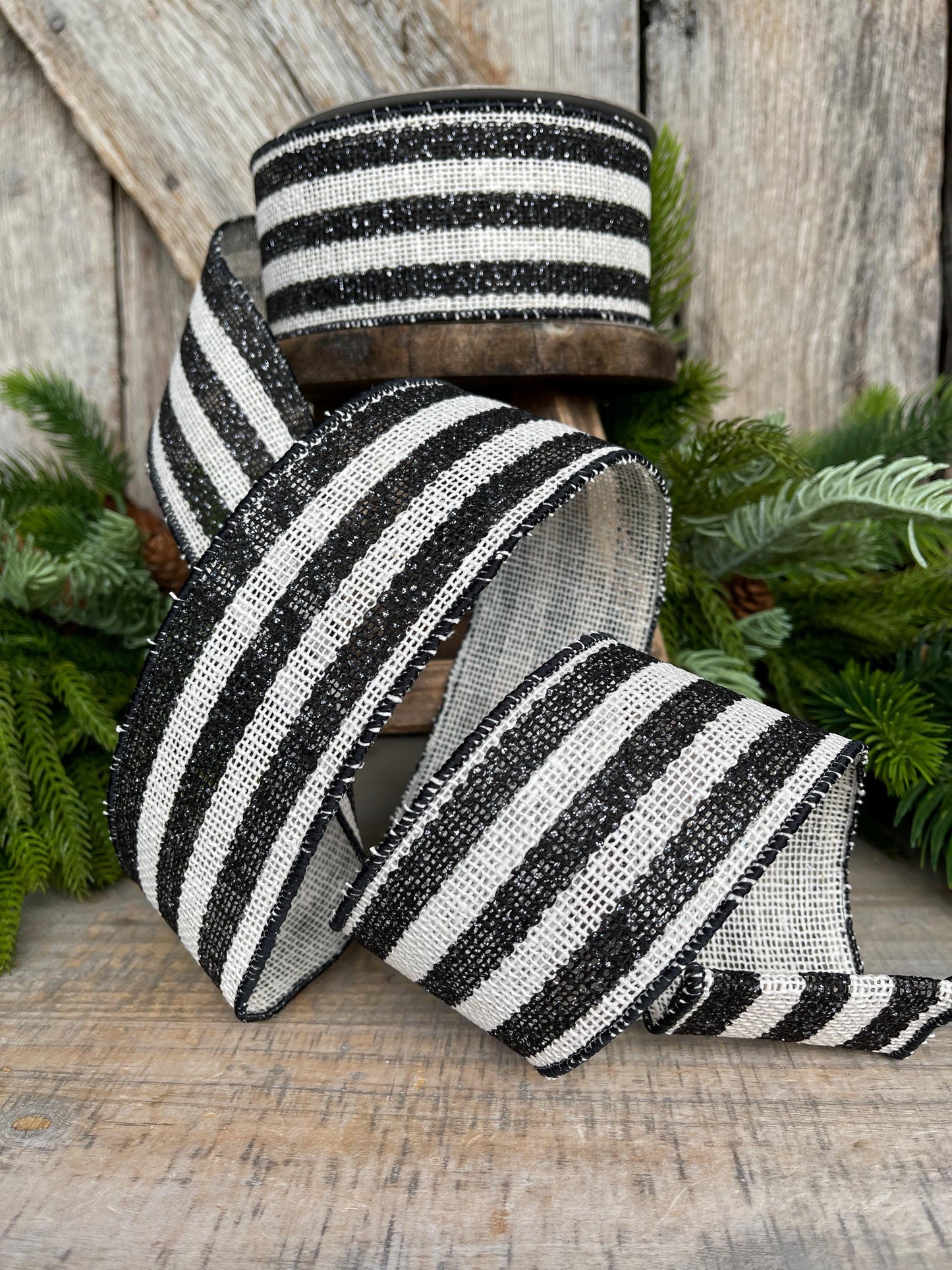 2.5" Black White Scarecrow Stripes Ribbon, Farrisilk Ribbon, Fall Ribbon, Halloween Ribbon, Wired Ribbon, RS097-92