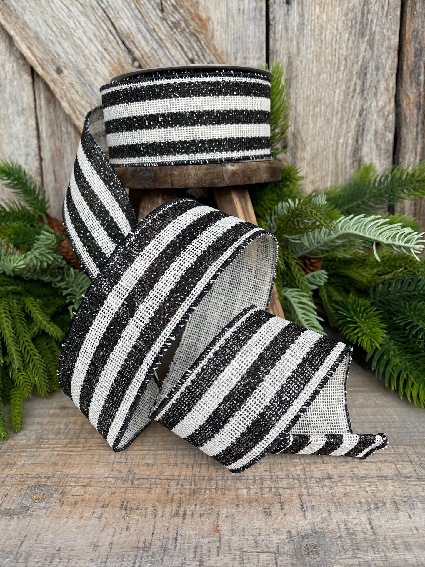 2.5" Black White Scarecrow Stripes Ribbon, Farrisilk Ribbon, Fall Ribbon, Halloween Ribbon, Wired Ribbon, RS097-92