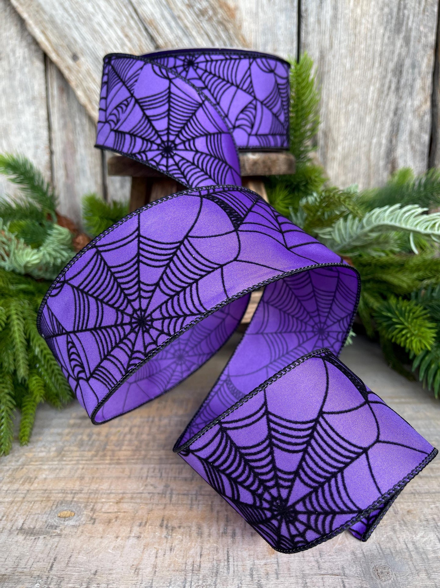 2.5" Purple Spooky Webs Ribbon, Farrisilk Ribbon, Halloween Ribbon, Wired Ribbon, Purple Halloween Ribbon, Spider Web Ribbon, RS145-27
