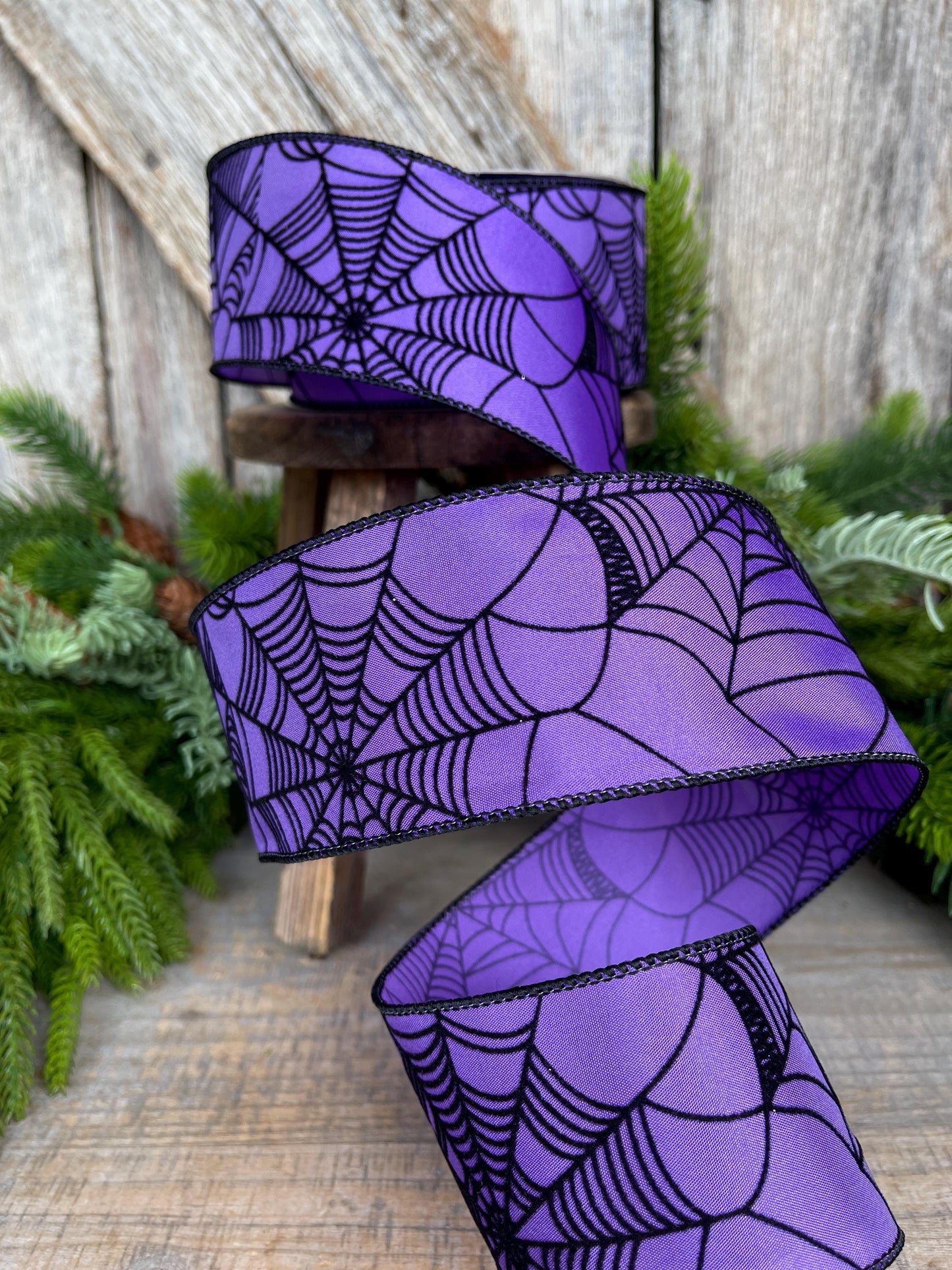 2.5" Purple Spooky Webs Ribbon, Farrisilk Ribbon, Halloween Ribbon, Wired Ribbon, Purple Halloween Ribbon, Spider Web Ribbon, RS145-27
