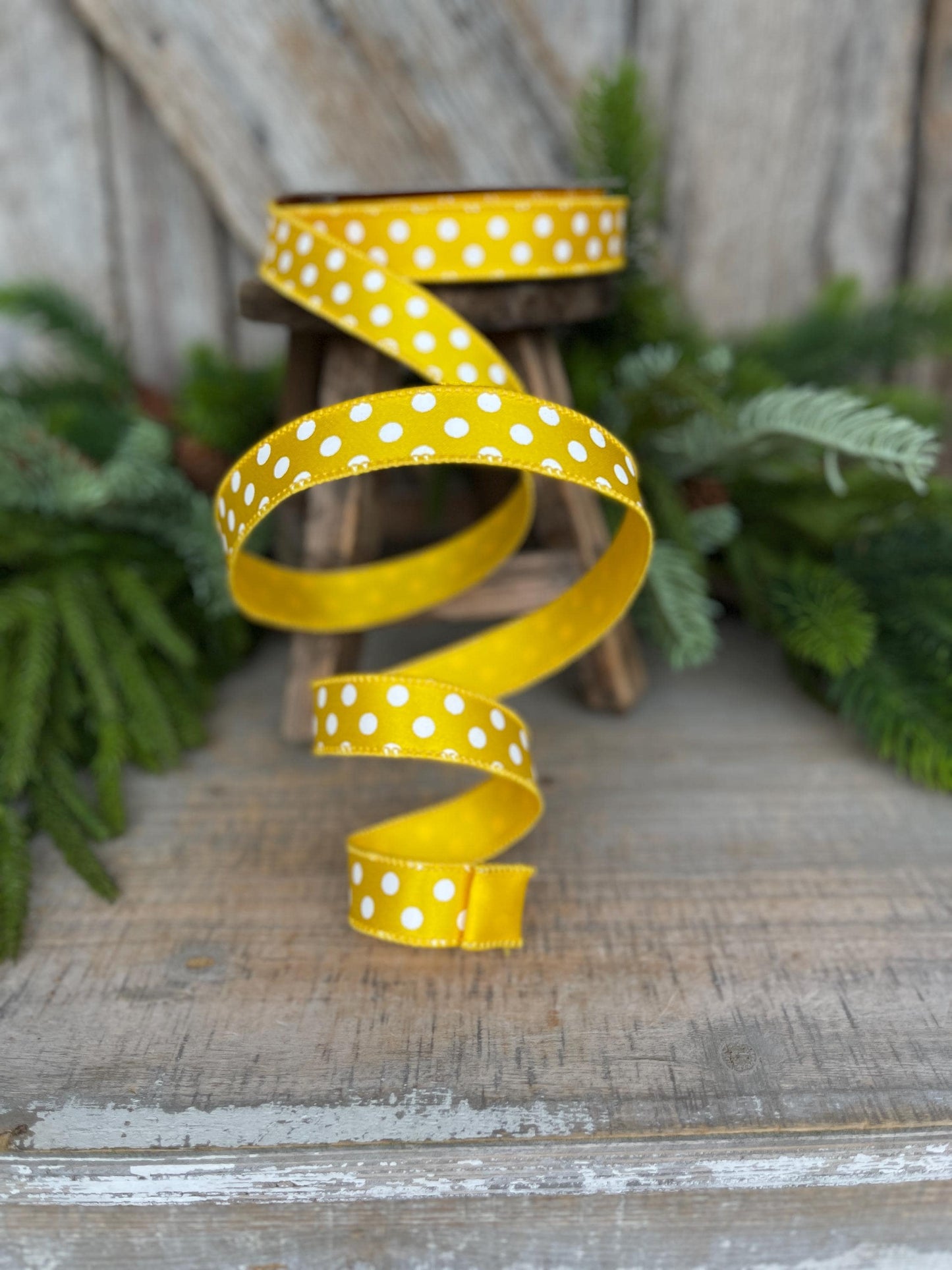 1"Yellow Mini Dots Ribbon, Farrisilk Ribbon, Yellow Polka Dot RIbbon, Wired Ribbon, Designer RIbbon, Mini Dots, Yellow Polka Dots, RD867-46