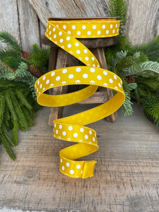 1"Yellow Mini Dots Ribbon, Farrisilk Ribbon, Yellow Polka Dot RIbbon