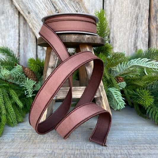 1" Brown Ribbon, Farrisilk Ribbon, Wired Ribbon