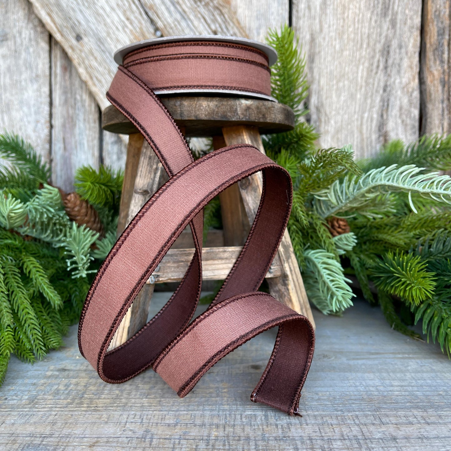1" Brown Ribbon, Farrisilk Ribbon, Wired Ribbon, Cappuccino Linen Tones Ribbon, 2 Tone Ribbon, Chocolate Ribbon, SR119-29