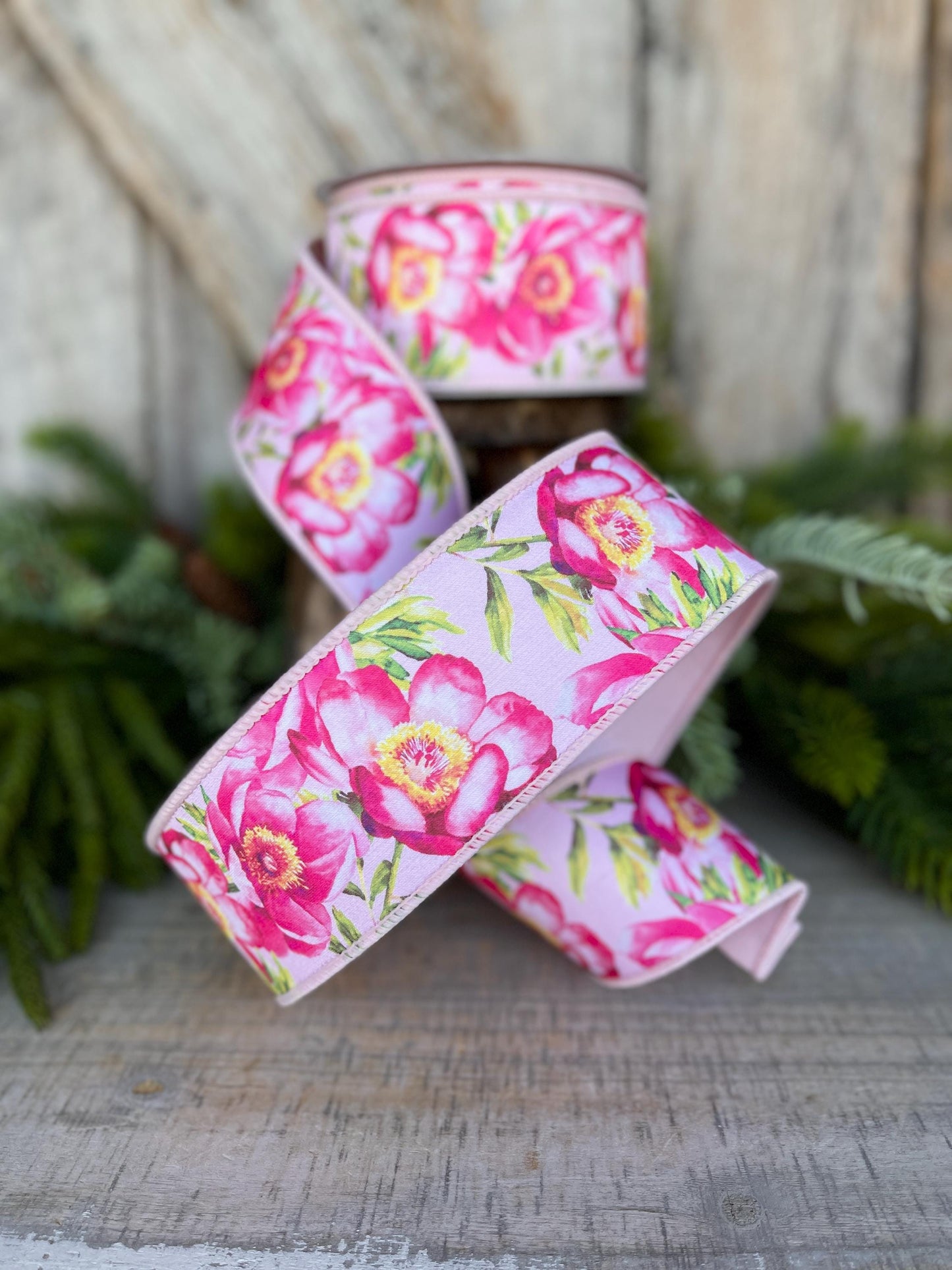 2.5" Spring Poppies ribbon, Farrisilk Ribbon, Pink Poppy Ribbon, Red Ribbon, Wired RIbbon, Designer RIbbon, SR069-22