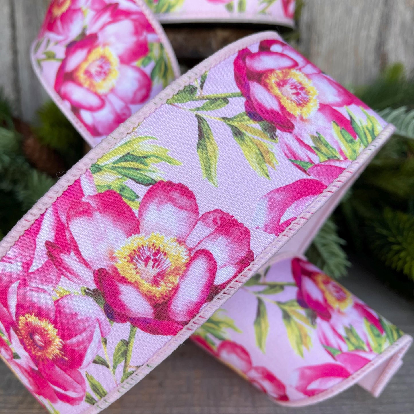 2.5" Spring Poppies ribbon, Farrisilk Ribbon, Pink Poppy Ribbon, Red Ribbon, Wired RIbbon, Designer RIbbon, SR069-22