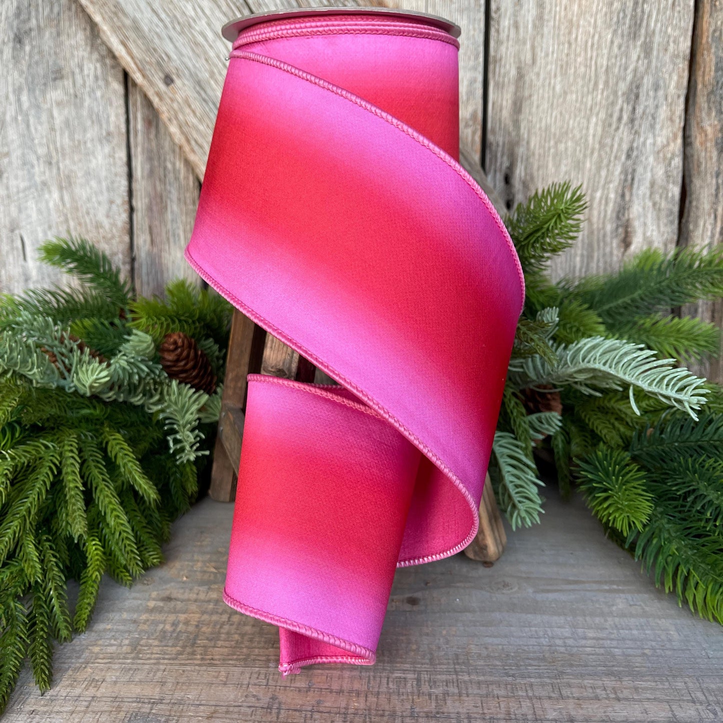4" Red Pink Ombre Ribbon, Farrisilk RIbbon, Pink Wired RIbbon