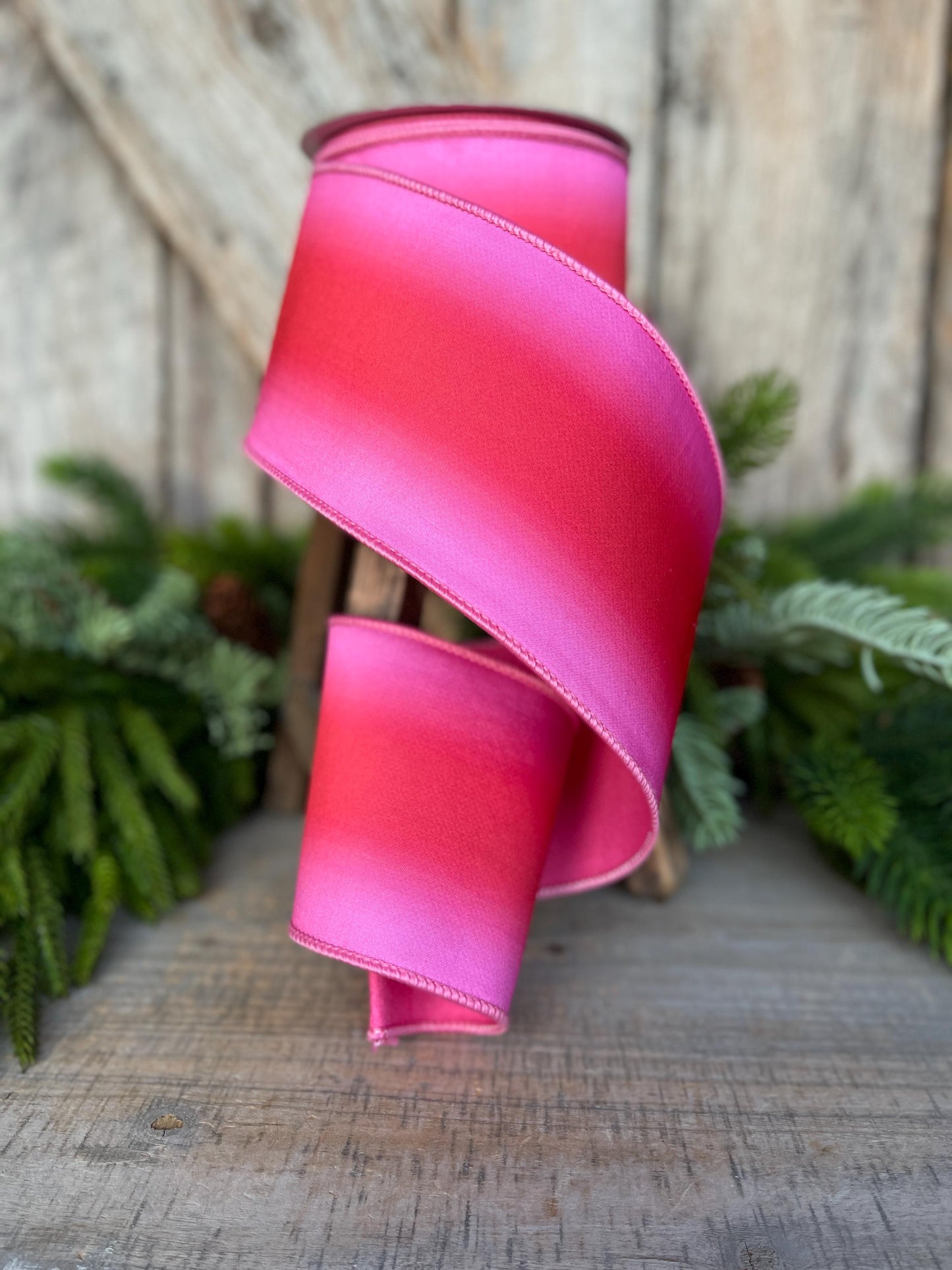 4" Red Pink Ombre Ribbon, Farrisilk RIbbon, Pink Wired RIbbon
