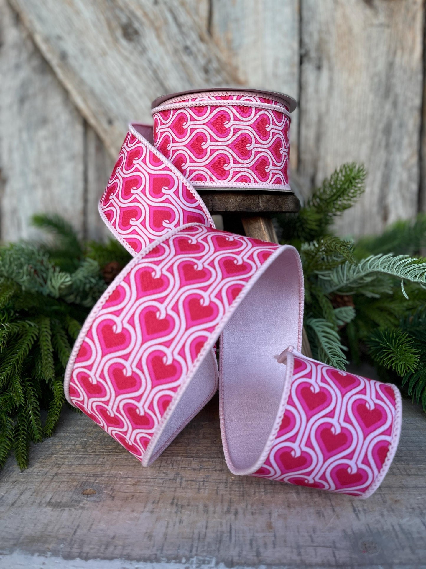 2.5" Heart Valentine Ribbon, Farrisilk Ribbon, Wired RIbbon, Groovy Hearts Ribbon, Valentine Ribbon, Pink and Red Ribbon, SR017-22