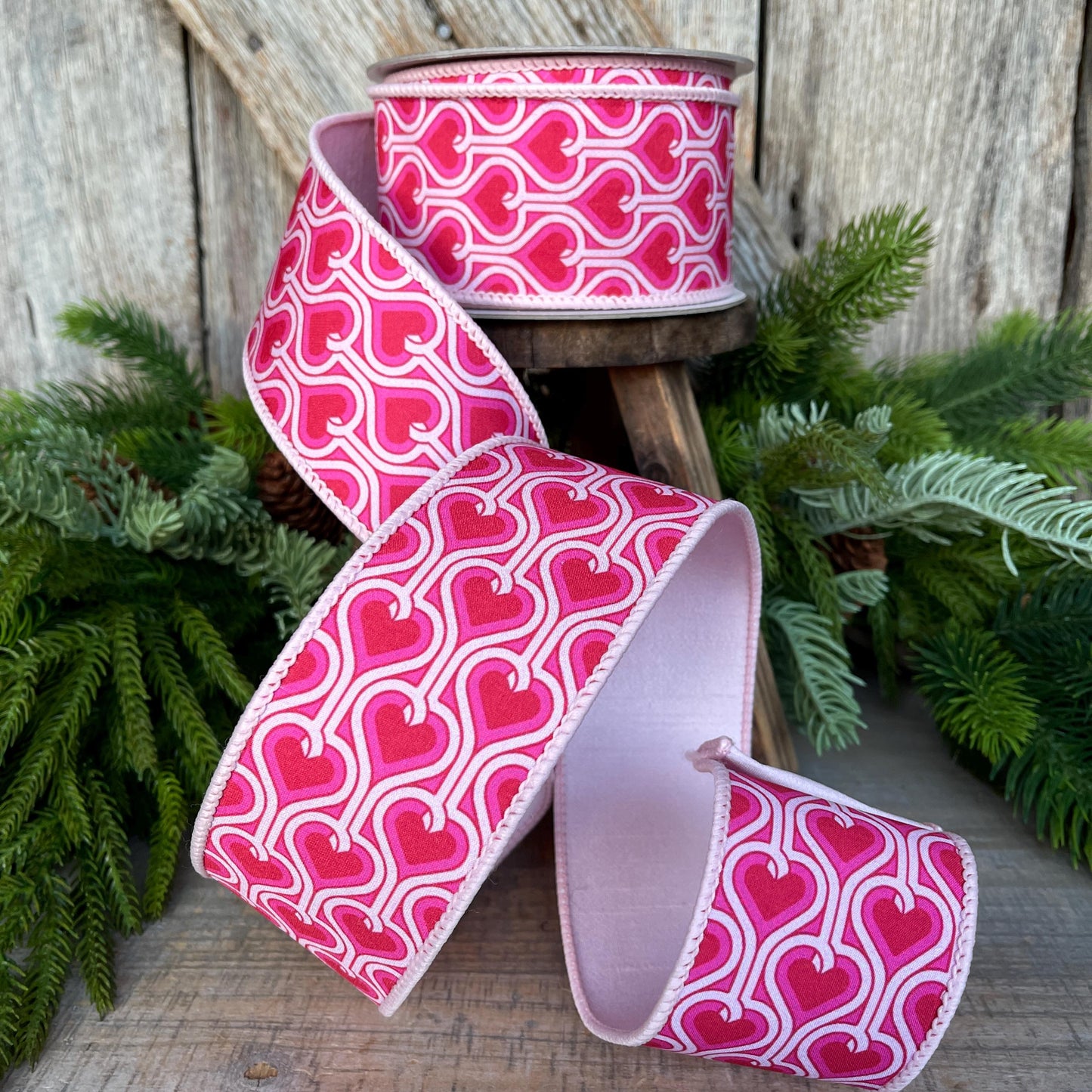2.5" Heart Valentine Ribbon, Farrisilk Ribbon, Wired RIbbon, Groovy Hearts Ribbon, Valentine Ribbon, Pink and Red Ribbon, SR017-22