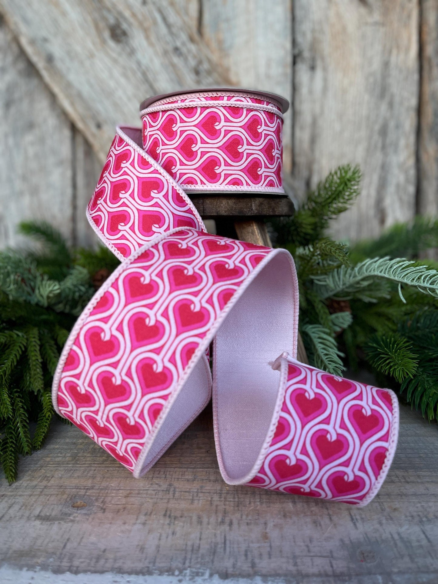 2.5" Heart Valentine Ribbon, Farrisilk Ribbon, Wired RIbbon, Groovy Hearts Ribbon, Valentine Ribbon, Pink and Red Ribbon, SR017-22