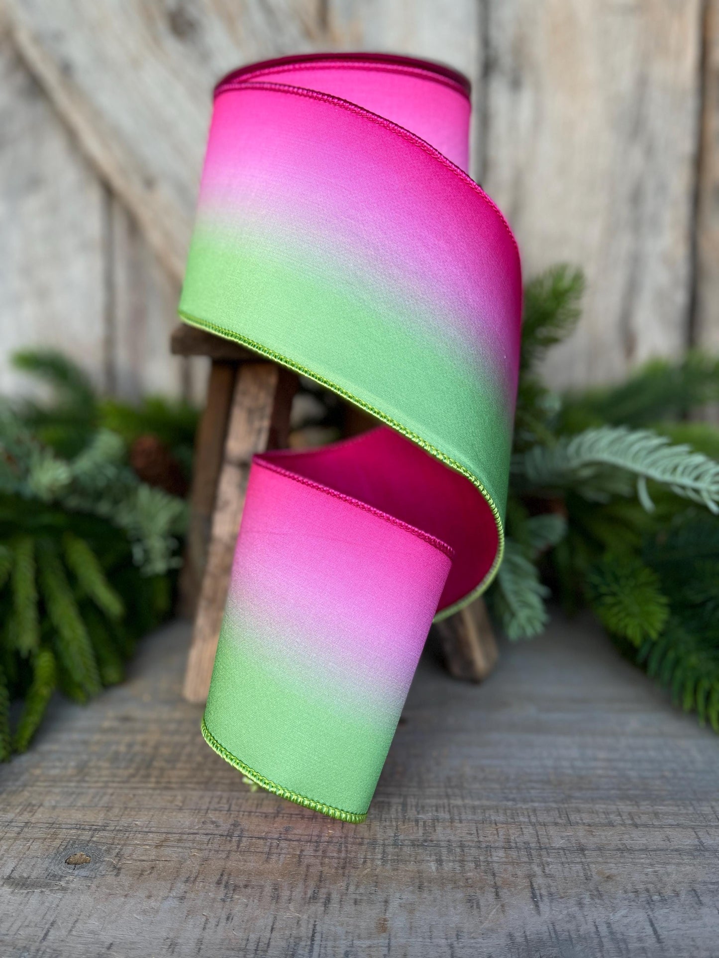 4" Pink Lime Green Vibrant Horizon Ribbon, Farrisilk RIbbon, Wired RIbbon, SPring Ribbon, 2 Tone Ribbon, Ombre Ribbon, SR033-32
