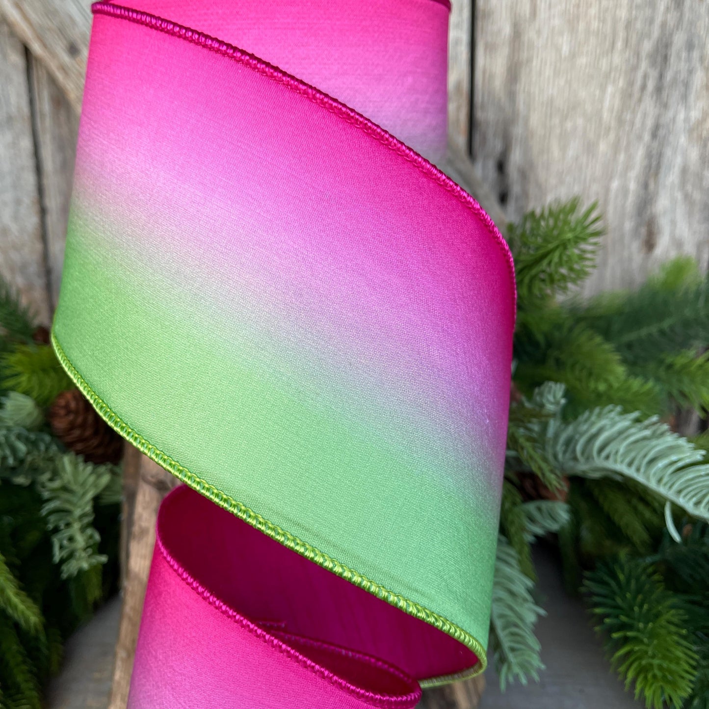 4" Pink Lime Green Vibrant Horizon Ribbon, Farrisilk RIbbon, Wired RIbbon