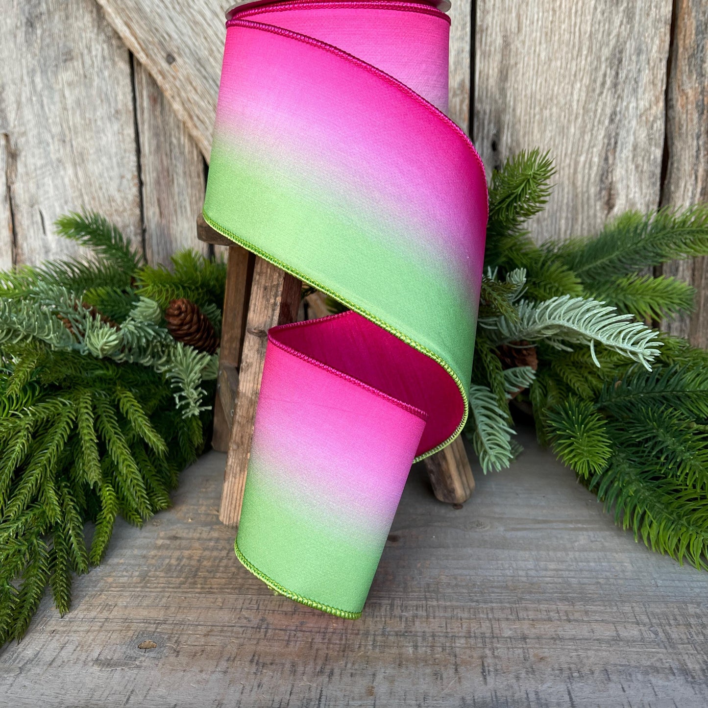 4" Pink Lime Green Vibrant Horizon Ribbon, Farrisilk RIbbon, Wired RIbbon, SPring Ribbon, 2 Tone Ribbon, Ombre Ribbon, SR033-32