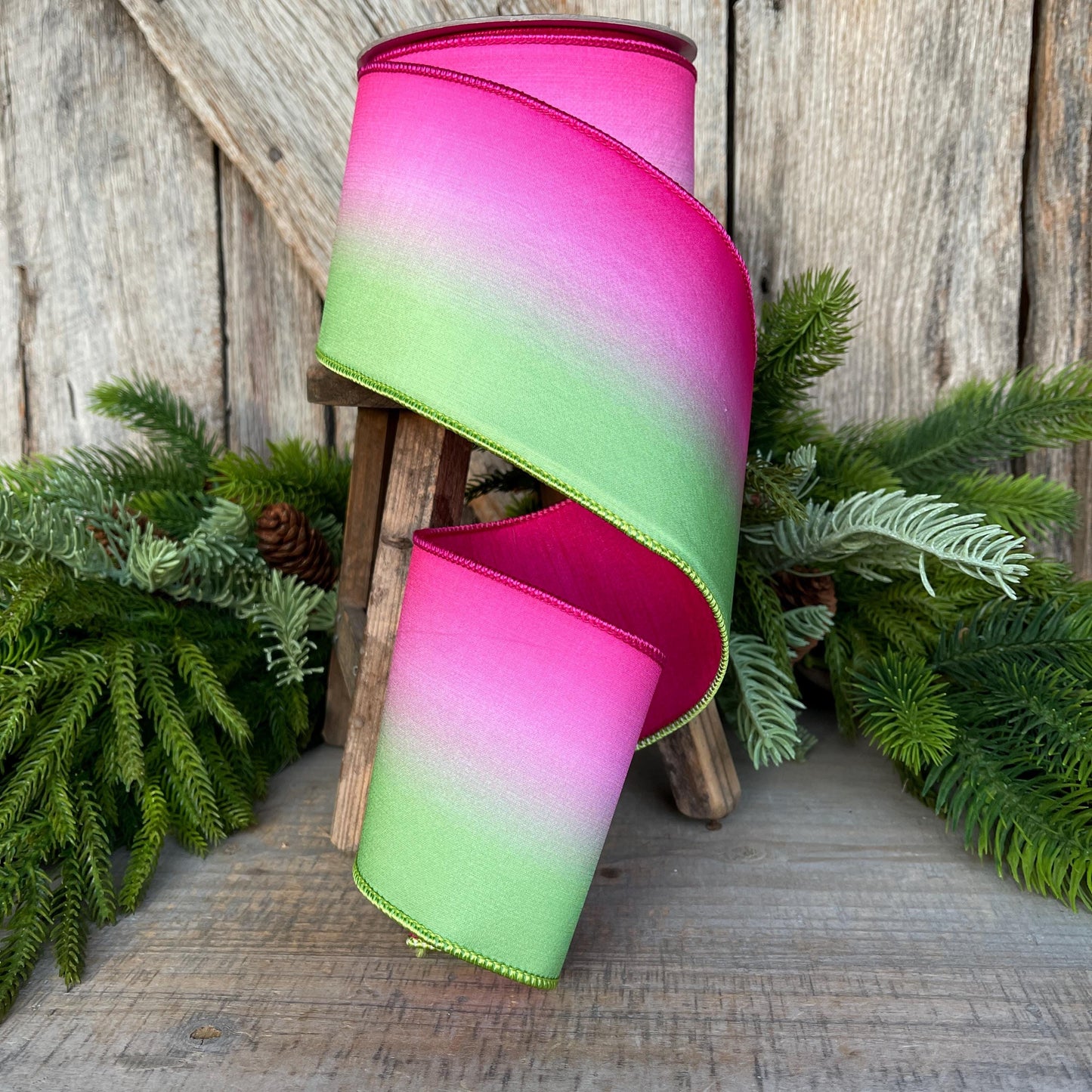4" Pink Lime Green Vibrant Horizon Ribbon, Farrisilk RIbbon, Wired RIbbon, SPring Ribbon, 2 Tone Ribbon, Ombre Ribbon, SR033-32