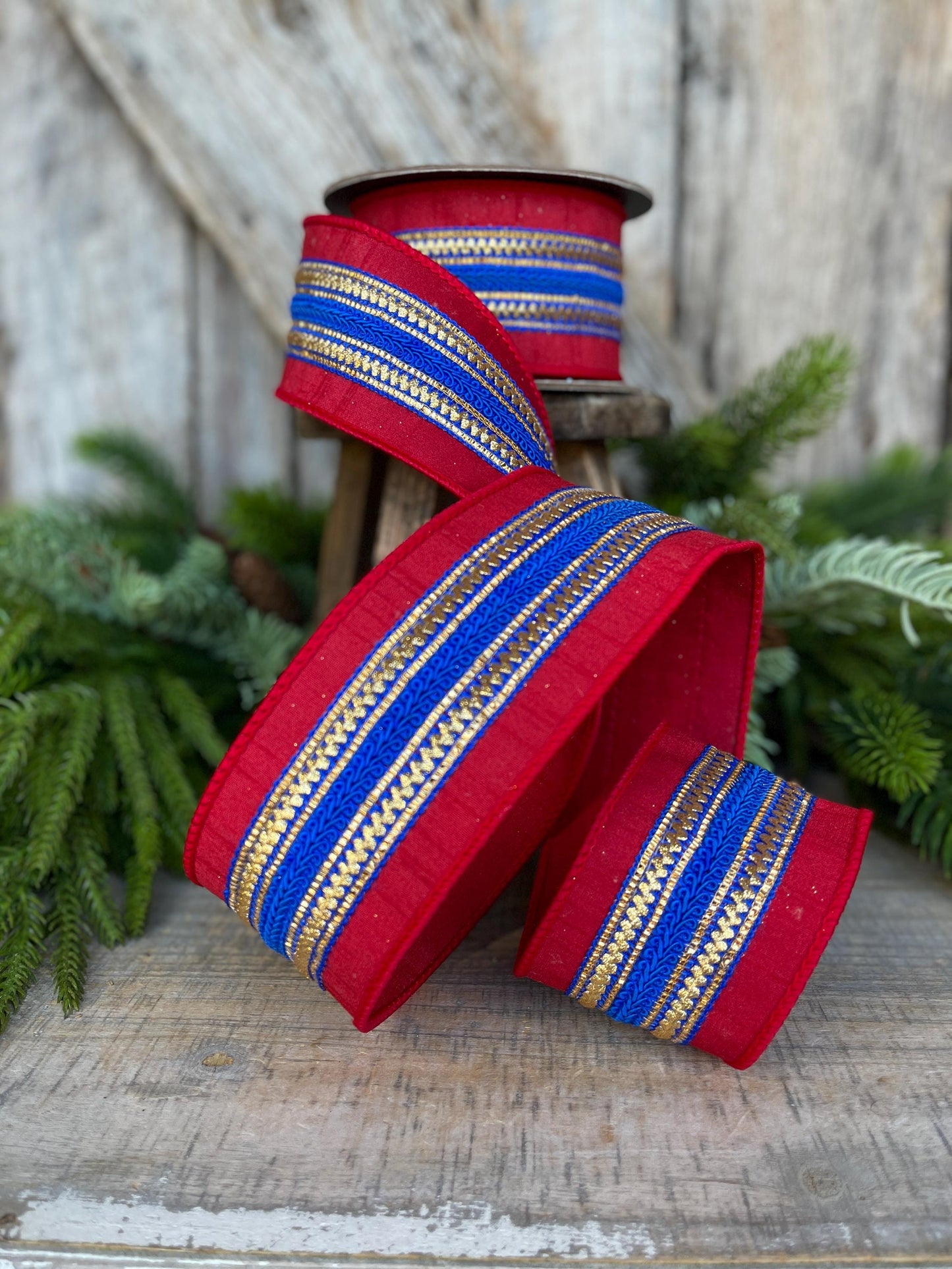 2.5" Patriotic Ribbon, Patriotic Wired Ribbon, American Ribbon, 4th of July ribbon, Americana Decor, Designer RIbbon, 94536W-536-40D
